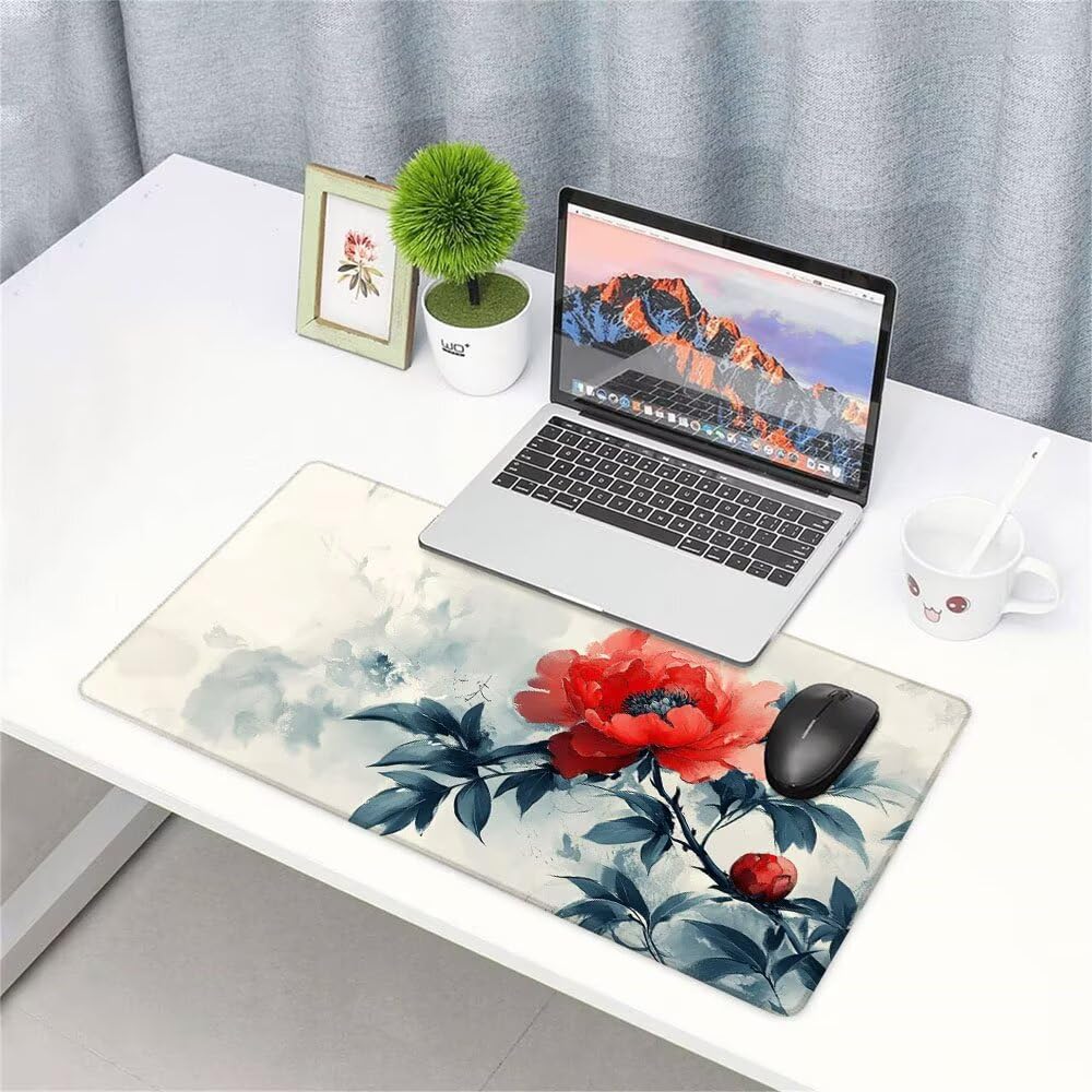 Tappetino Mouse Gaming xxl Accessori Scrivania Ufficio Grigio Fiore Grande Tappetino Mouse e Tastiera Sottomano da Scrivania, Gaming Accessori pc 1200x600x3mm Base Antiscivolo, per PC Laptop d-665