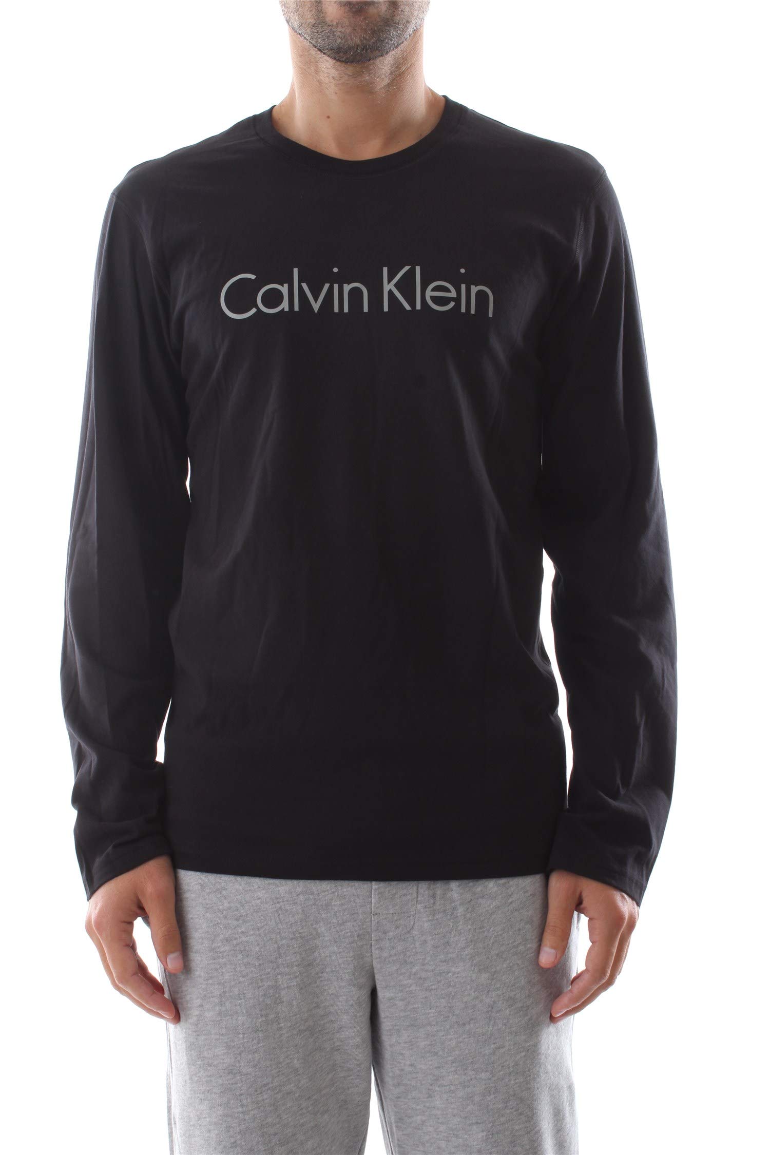 Calvin Klein Men's L/S Crew Neck Long Sleeve Top, Black (Black 001), Medium
