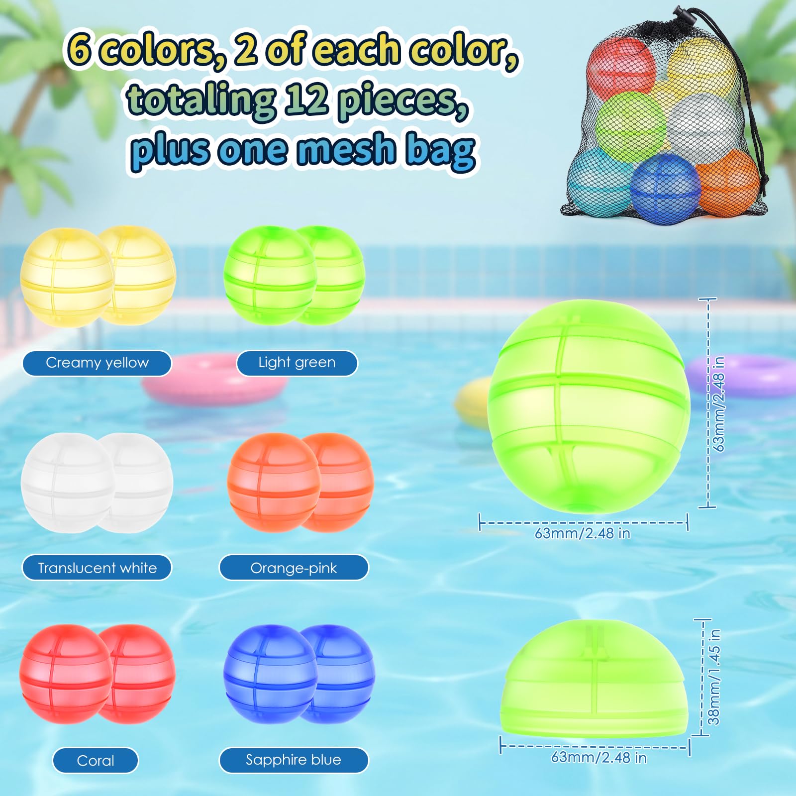 Palloncini Acqua Riutilizzabili –12 Pezzi Bombe d’Acqua in Silicone,Doppia Apertura a Riempimento Rapido Autosigillanti – Giocattolo da Piscina,Spiaggia,Giardino Esterno per Bambini 6+ Anni