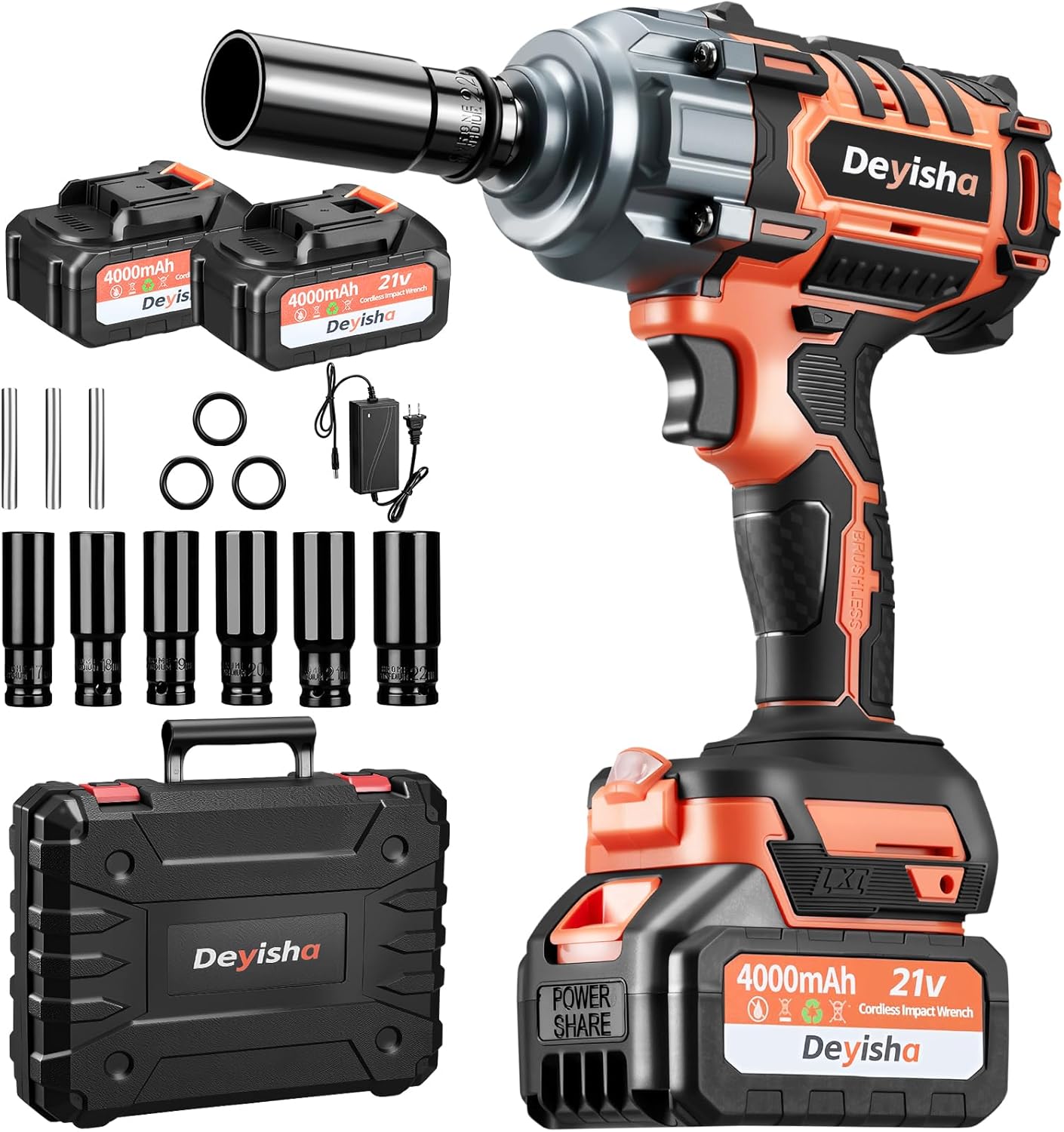 1500N.m (1100Ft-lbs) Cordless Impact Wrench 1/2" Brushless High Torque Impact Wrench with 2x 4.0Ah Batteries, 6 Sockets for Car, RV, Truck Wheel Lug Nuts