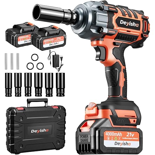 1500N.m (1100Ft-lbs) Cordless Impact Wrench 1/2" Brushless High Torque Impact Wrench with 2x 4.0Ah Batteries, 6 Sockets for Car, RV, Truck Wheel Lug Nuts