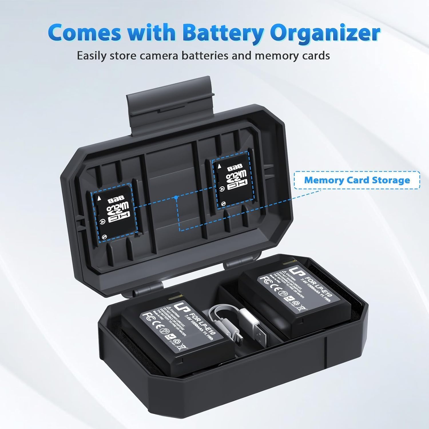 LP LP-E10 Battery 2-Pack 1500mAh USB-C Fast Charging for Canon E10 Batteries, EOS Rebel T7 T6 T5 T3 T100, Kiss X50 X70 X80 X90, EOS 1100D 1200D 1300D 1500D 2000D 3000D 4000D Digital Cameras & More