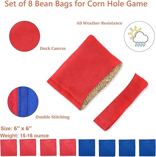 Miniatura 7 de UKASE Juego de cornhole de madera maciza de tamaño reglamentario portátil, juego de lanzamiento de bolsas de frijoles con superficie impresa de