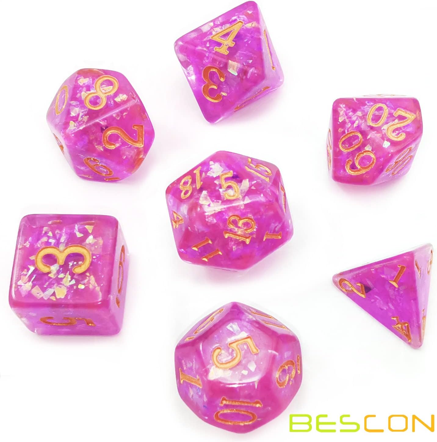 Bescon Dense-Core Polyhedral Dice Set of Violet, RPG 7-dice Set in Brick Box Packing