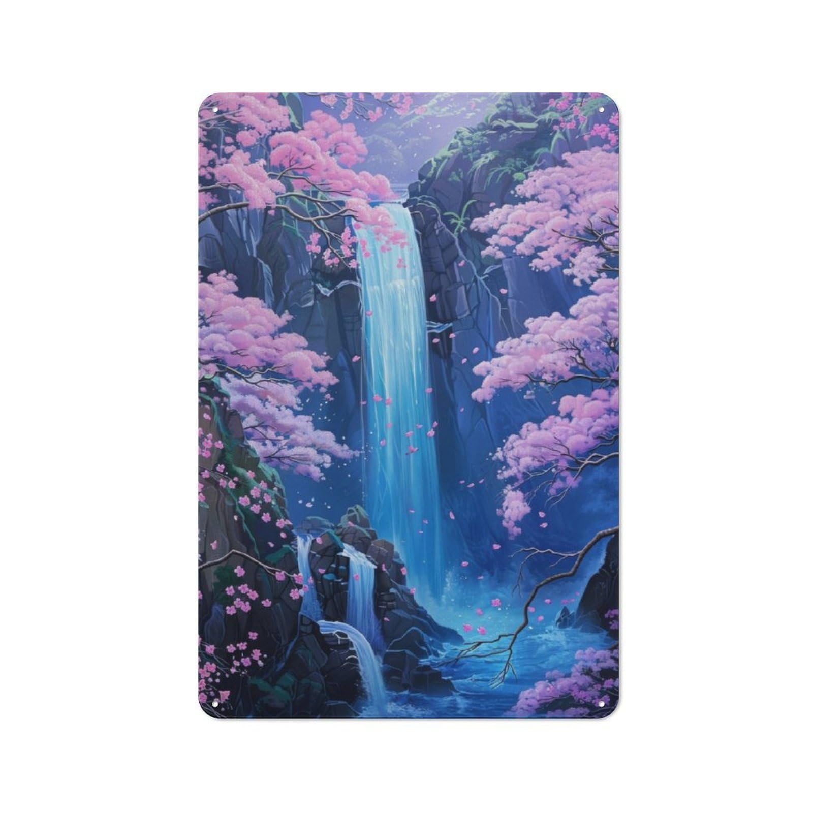 Junmoney Waterfall Japan Painting Metal Sign 30X20cm With For Workshop Wall, Vintage Decor, A Decorative Christmas Gift For Metal Sign Collectors