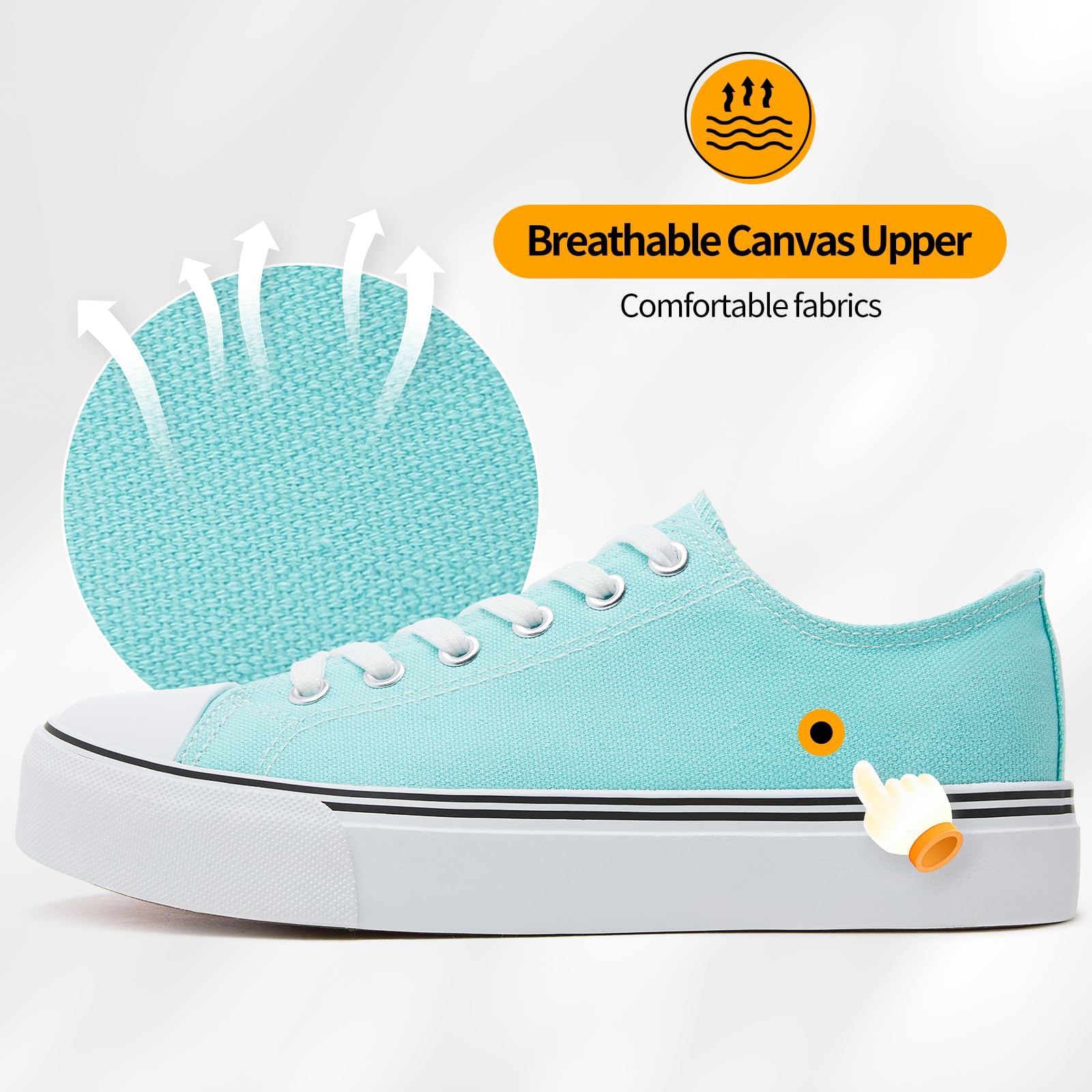 ZGR Womens White Tennis Shoes for Women,Lace up Canvas Sneakers,Casual Walking Canvas Shoes: 6 Light Green