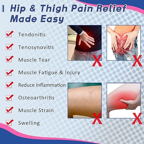 Miniatura 4 de beister Soporte de cadera y muslo con 5 tiras elásticas, manga de compresión de isquiotibiales para hombres y mujeres, envoltura de compresión