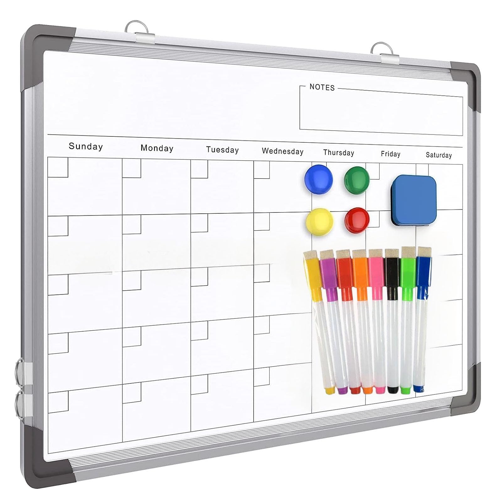 Magnetic Whiteboard, Dry Erase Calendar Whiteboard, Double-Sided White Board for Office, School, Kitchen, Planning, Memo, Home (40 x 30cm)