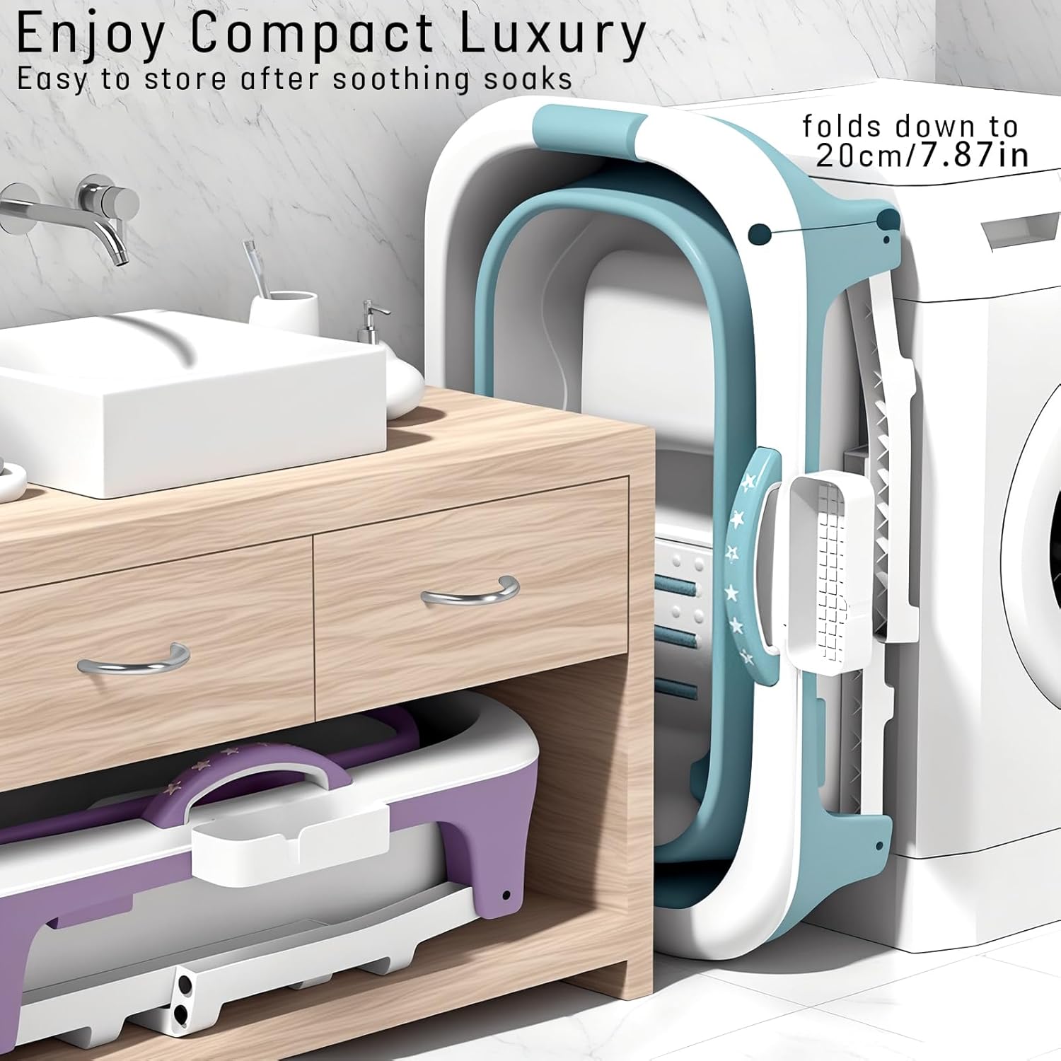 40 Inch Foldable Bathtub, Adult Bathtub, Portable Soaking Tub With Insulated Cover,Massage Wheel,Large Space Raised Design, With Drain, Suitable For Indoor/Outdoor Use(Purple1-40in)