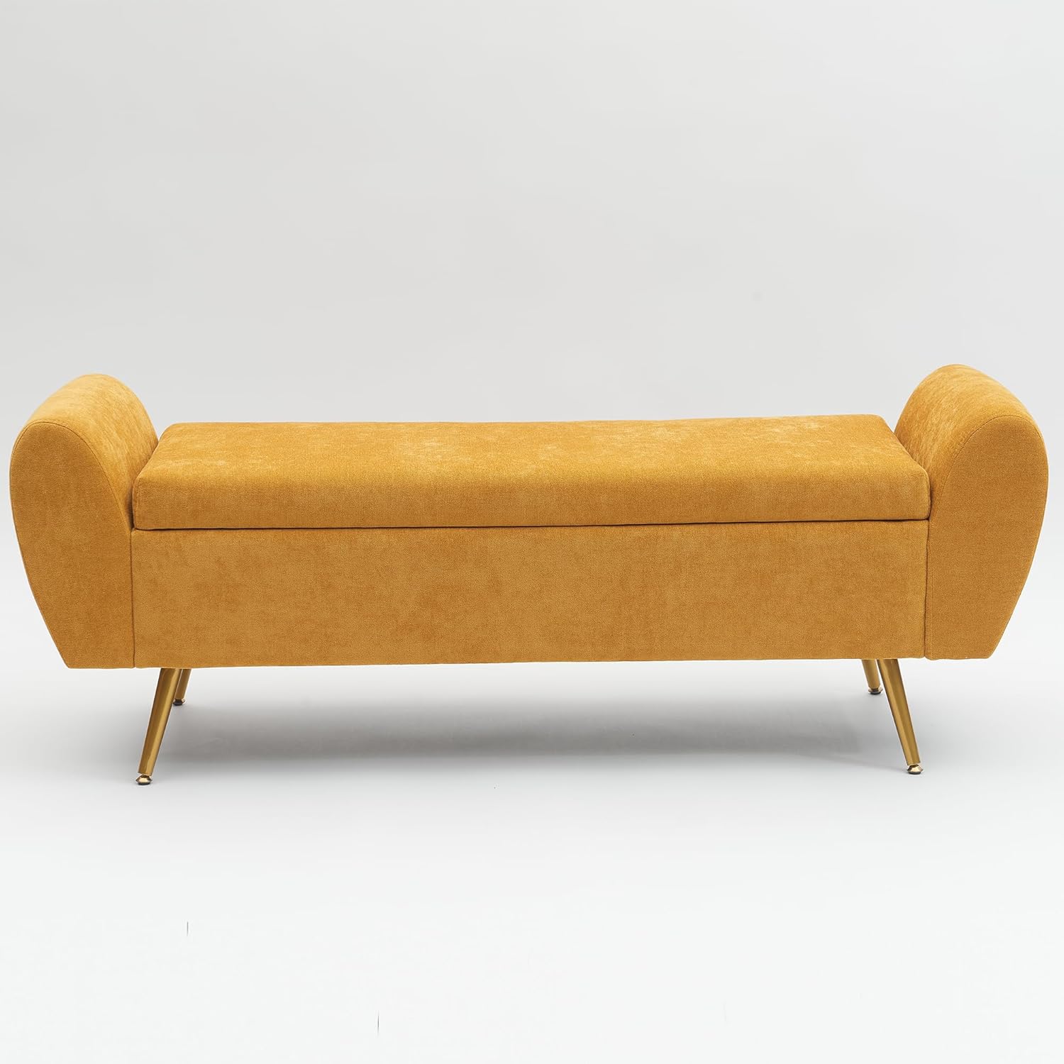 Chenille Storage Bench for Bedroom, Long Bench for King Size Bed, Modern Upholstered End of Bed Ottoman Bench with Arms for Entryway Living Room (Mustard Yellow)