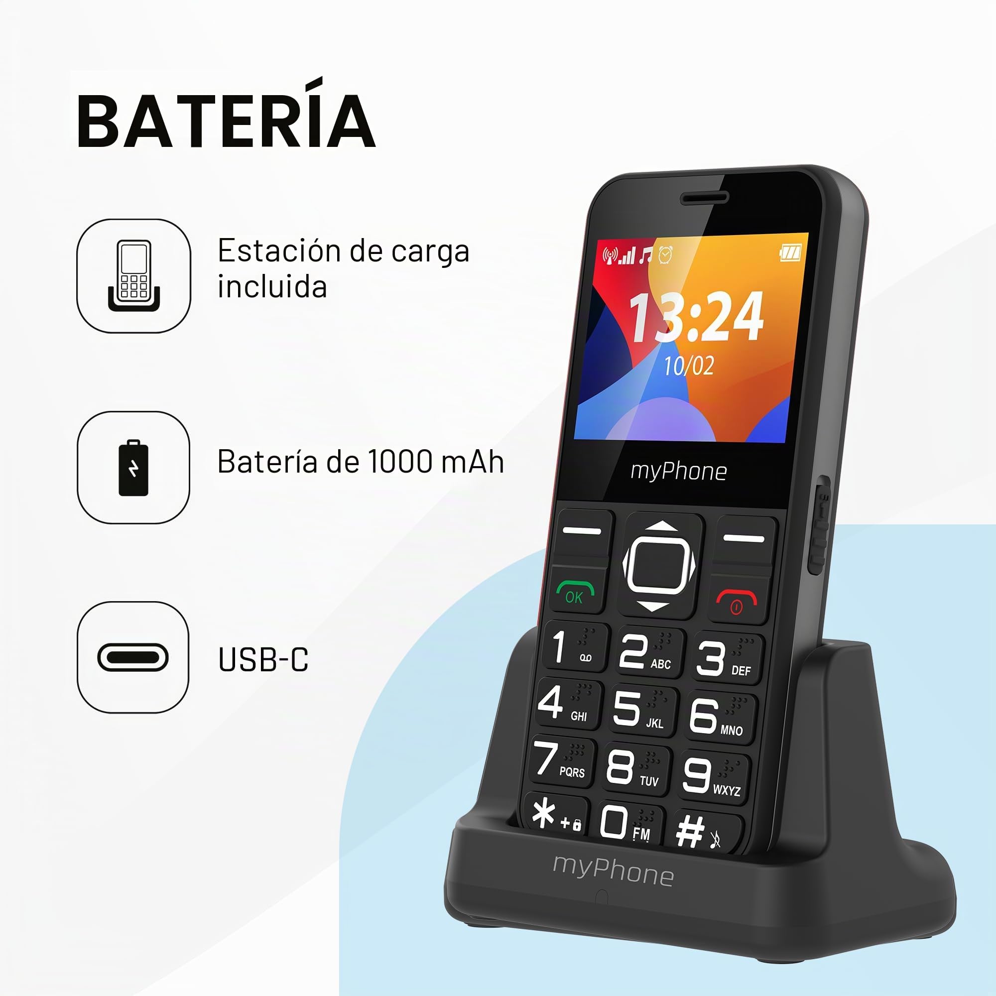 myPhone Halo 3 teléfono móvil para Mayores, Teclas Grandes, Pantalla Clara, botón SOS, Color Negro
