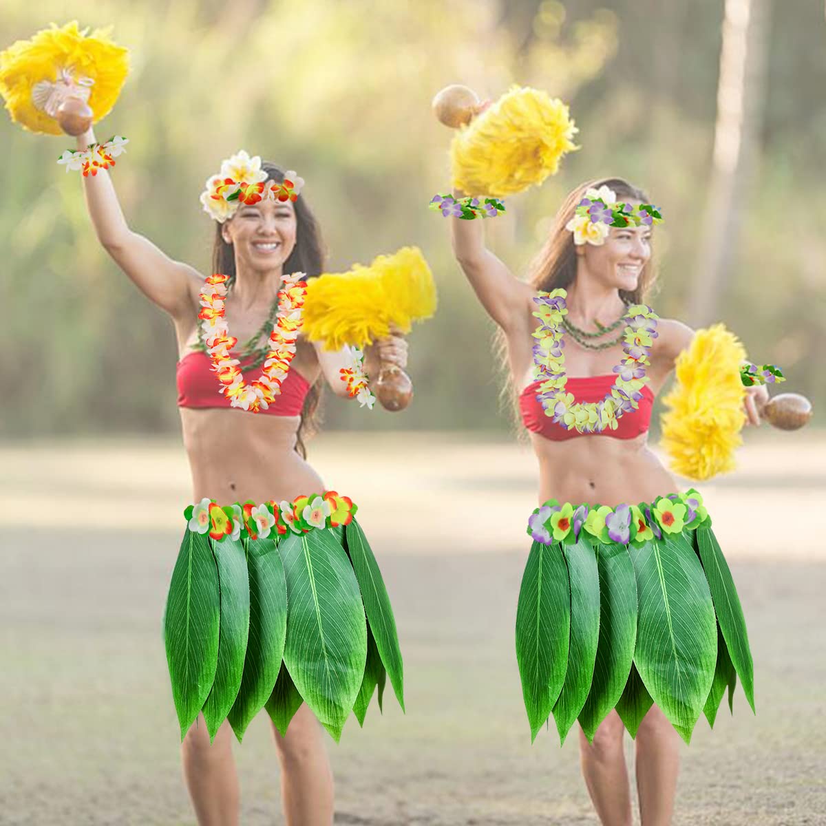 Leis Fiori Ibisco Artificiali Costume Hawaiano Completo Con Gonna