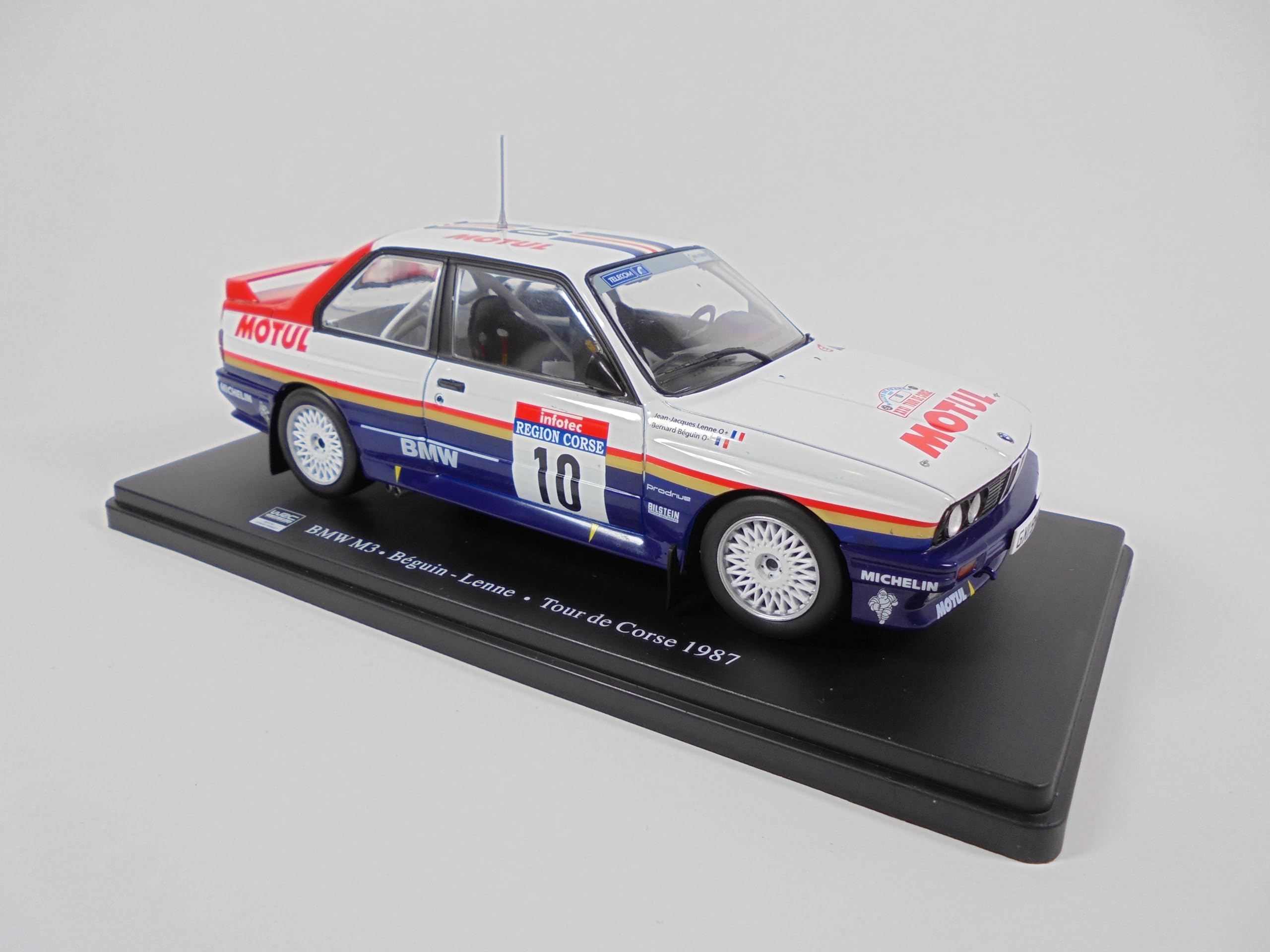 OPO 10 Modello di Auto in Scala 1/24 Compatibile con BMW M3 E30 Beguin/Lenne Winner Rallye Tour de Corse 1987 - RVQ53