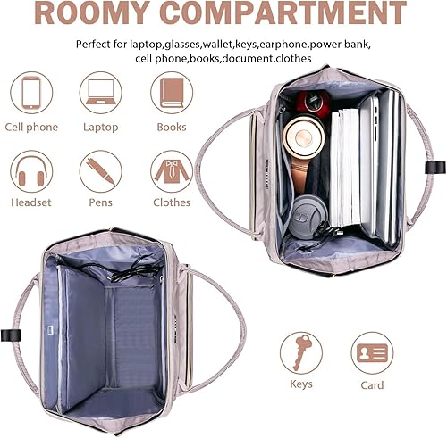 Miniatura 3 de EMPSIGN Mochila para laptop de 15.6 pulgadas para mujer, bolsa de trabajo de negocios, repelente al agua, mochila informal con puerto USB, color