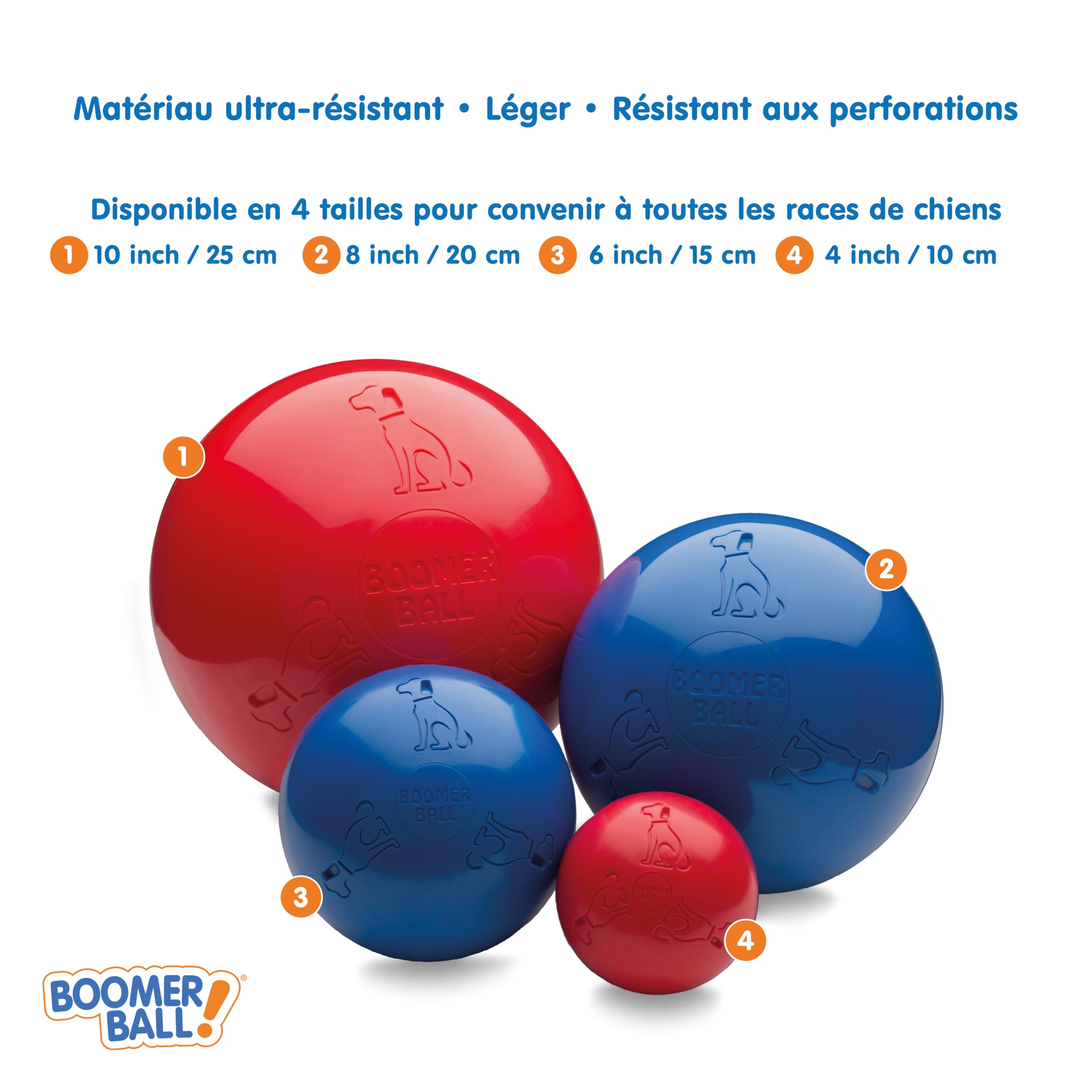 BOOMER BALLE - Balle pour Chien Quasiment Indestructible, Jouet Résistant pour Chien, La Balle Flotte Sur L'eau et est Idéale pour Les Chiens Énergiques, 20cm, Envoyé en Rouge ou en Bleu