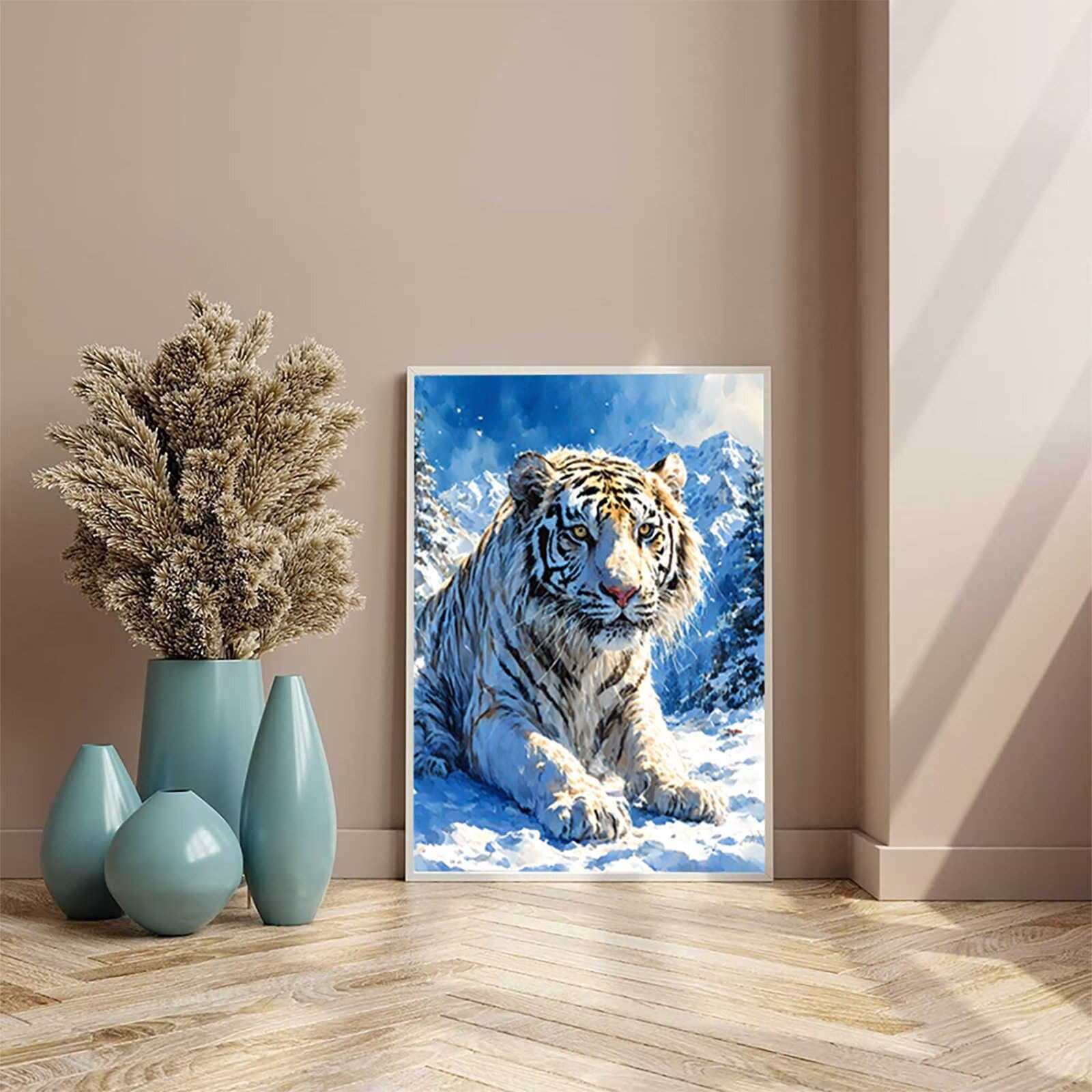 Malen Nach Zahlen Für Kinder 4–8 Jahre – Cartoon-Tiger, Leinwand 30,5x35,6 Cm, 18 Farben, Fertig Gerahmt