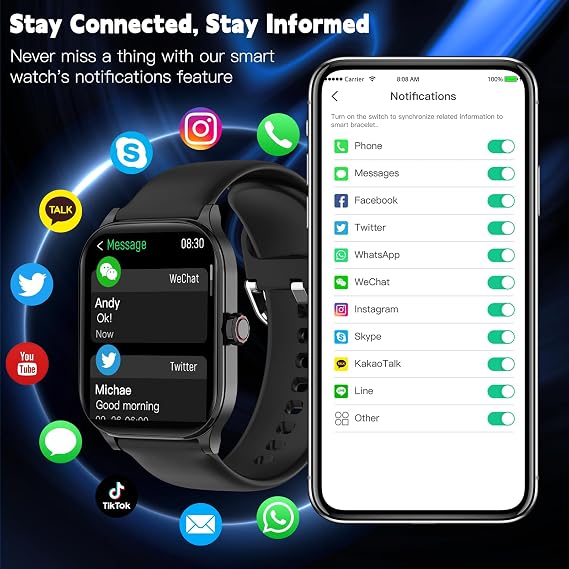 Smart Watch for Women Men(Answer/Make Call), Smartwatches with Heart Rate/SpO2/Sleep/Stress Monitor, IP68 Waterproof Activity Tracker for Android iPhone, 100+ Sports Fitness Watches (Black, 1.85)