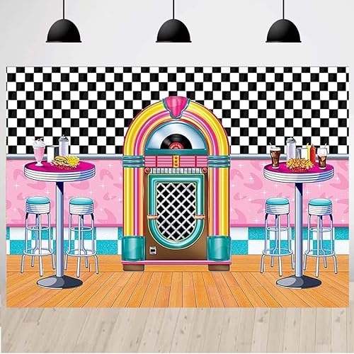 Fondo de fotos de comedor clásico para cenar, fondo retro para cenar, música rock, decoración clásica de fiesta de cumpleaños, taburetes de bar de