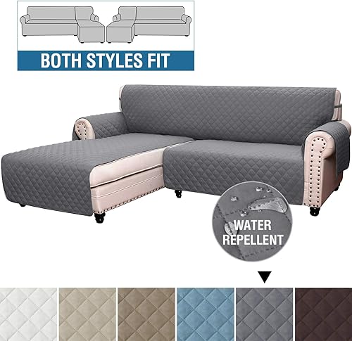 Miniatura 4 de Funda protectora acolchada reversible para muebles en forma de L, funda impermeable para sofá modular de 3 plazas, con correas elásticas para perros