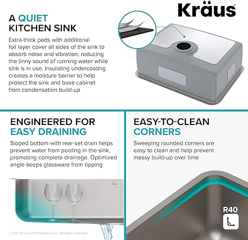 Miniatura 4 de KRAUS Dex KD1US25B - Fregadero de cocina de acero inoxidable de calibre TRU16 de 25 pulgadas con drenaje Assure WaterWay y VersiDrain en acabado