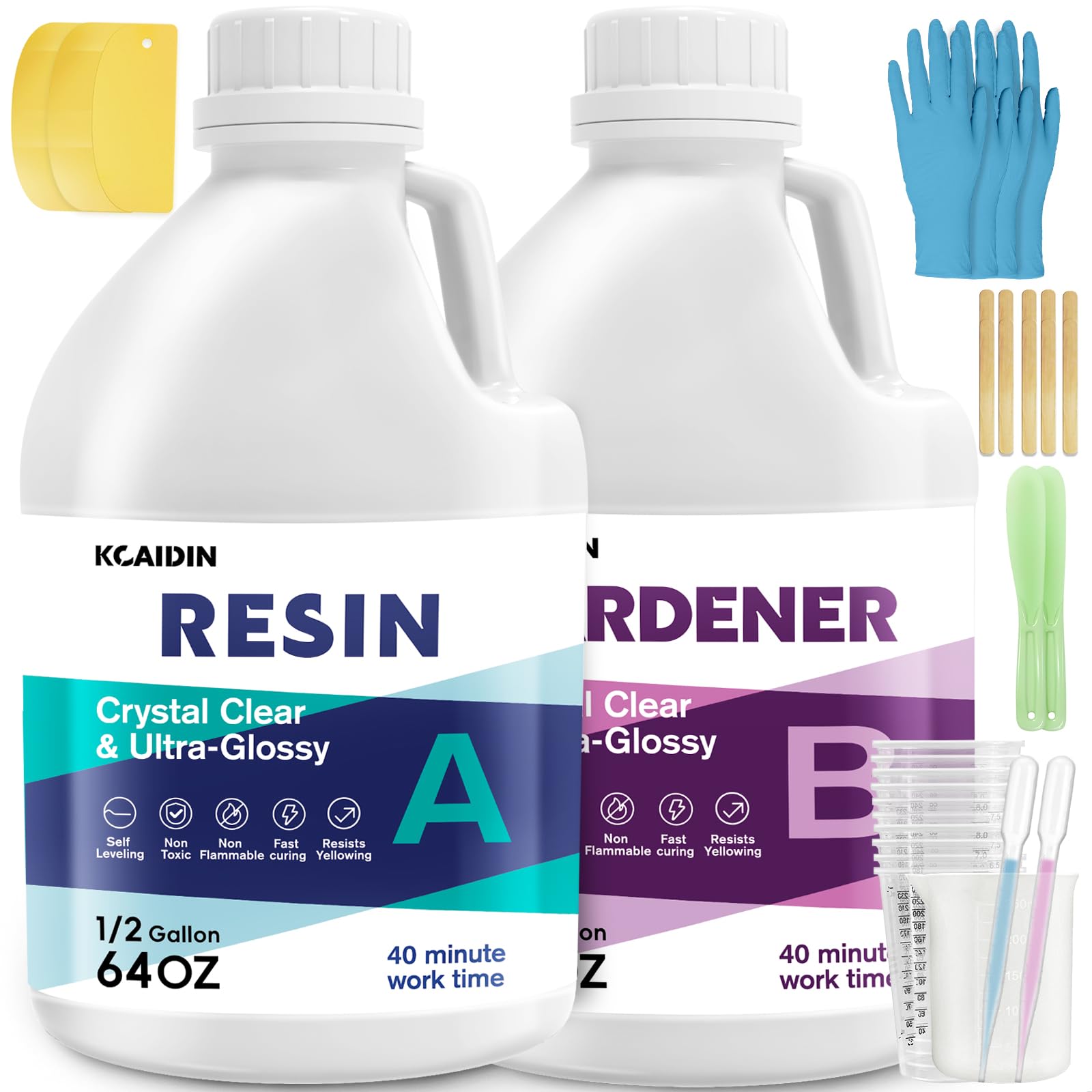 Epoxy Resin, 1 Gallon/128OZ Crystal Craft, Self-Leveling Bubbles Free Resin and Hardener, for Art DIY, Jewelry, Molds,Tables & Countertops, Easy 1:1 Mix, DIY Crafts Gifts for Men
