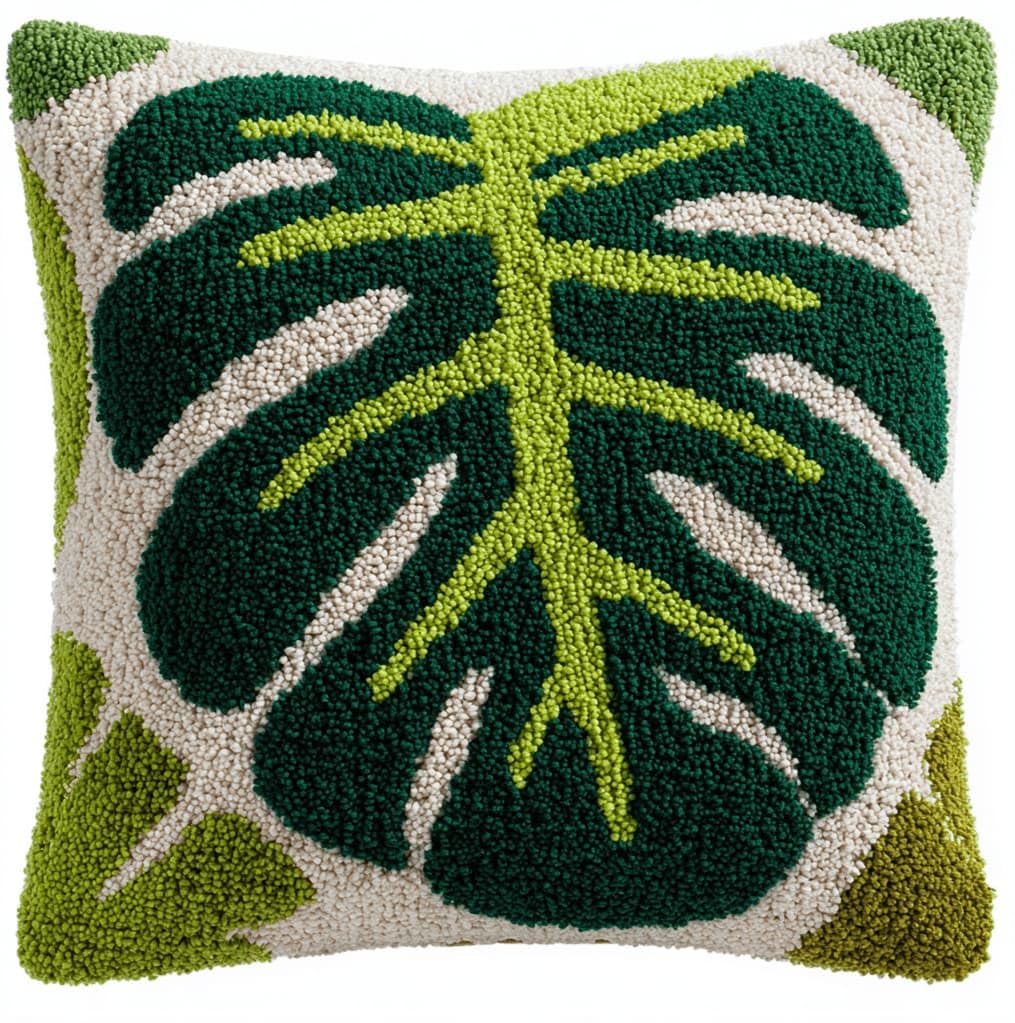 Kitquiver Latch Hook Cushion Kit,Leaf DIY Throw Pillow Cover 43X43Cm