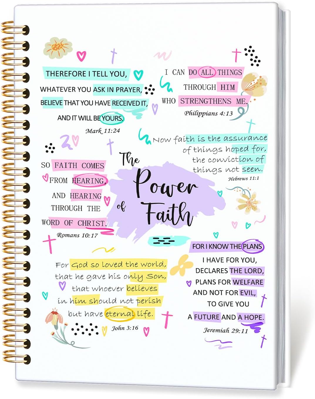 Bible Journal for Women,Prayer Bible Study Supplies Notebook,Power of Faith Christian Gifts for Women Girls,Inspirational Prayer Journal Gift for Teen Girl A5 Hardcover Spiral Notebook 5.5×8.3