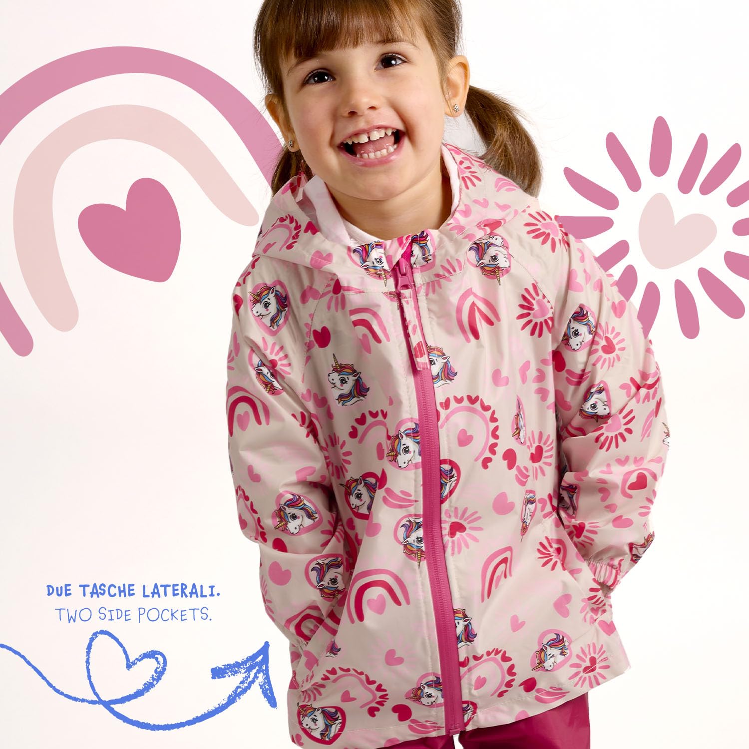 PERLETTI Traje de Agua Impermeable Niño Niña - Chubasquero y Pantalones Lluvia 2 3 4 5 6 7 Años con Capucha y Cremallera