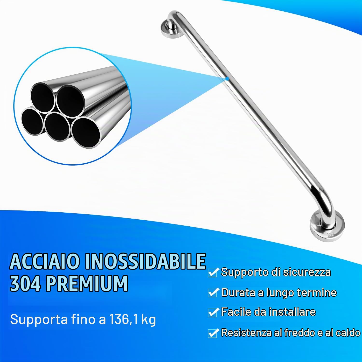supregear Maniglione per Bagno 2-Pack, 80 cm Maniglione di Sicurezza in Acciaio Inox 304 per Equilibrio in Cromo per Vasca da Bagno Gabinetto Cucina Camera da letto, Vite Nascosta Montaggio a Parete