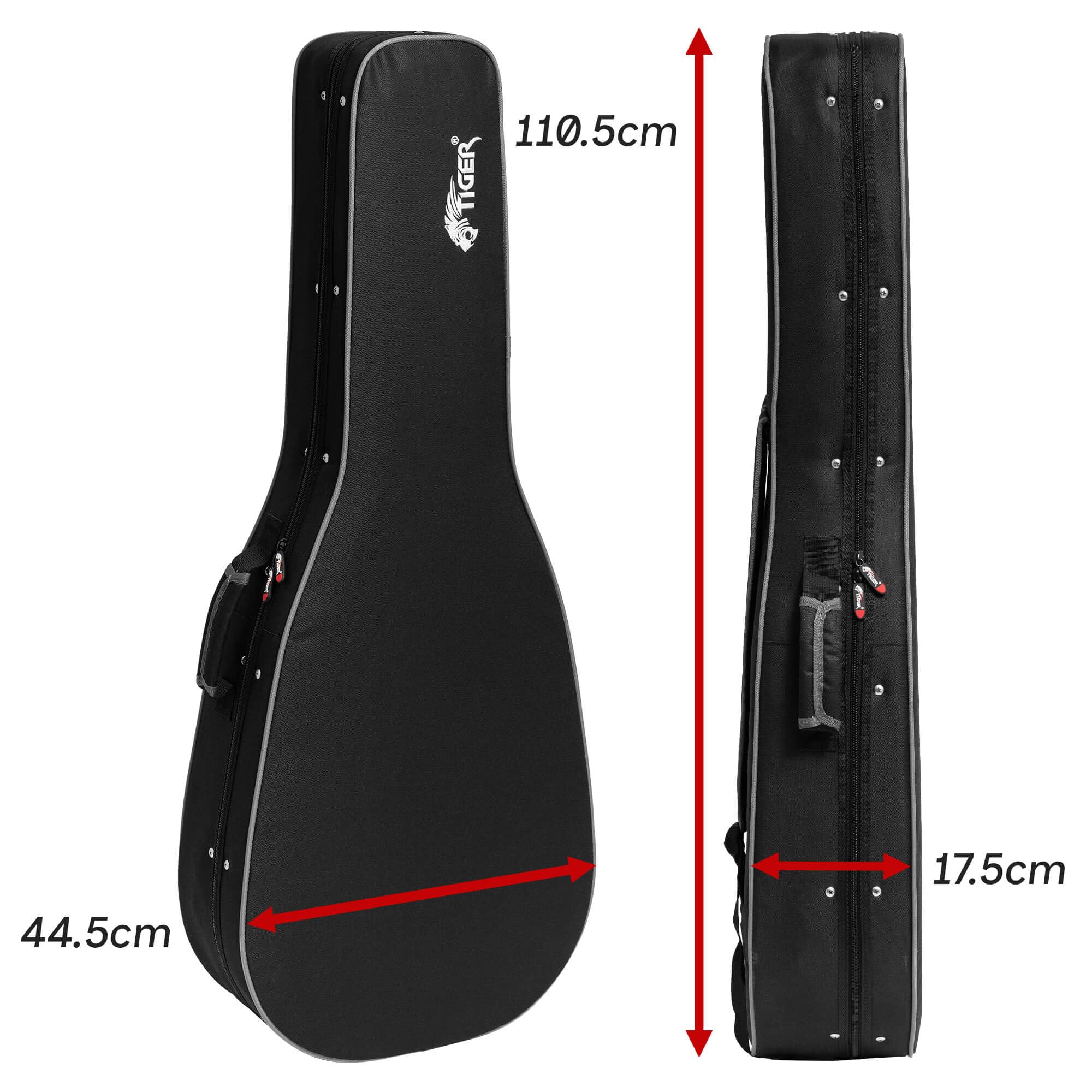 Tiger Custodia rigida in schiuma per chitarra acustica, 104 cm, con spallacci regolabili, maniglia per il trasporto, esterno Oxford 600D resistente alle intemperie e imbottitura interna spessa 20 mm