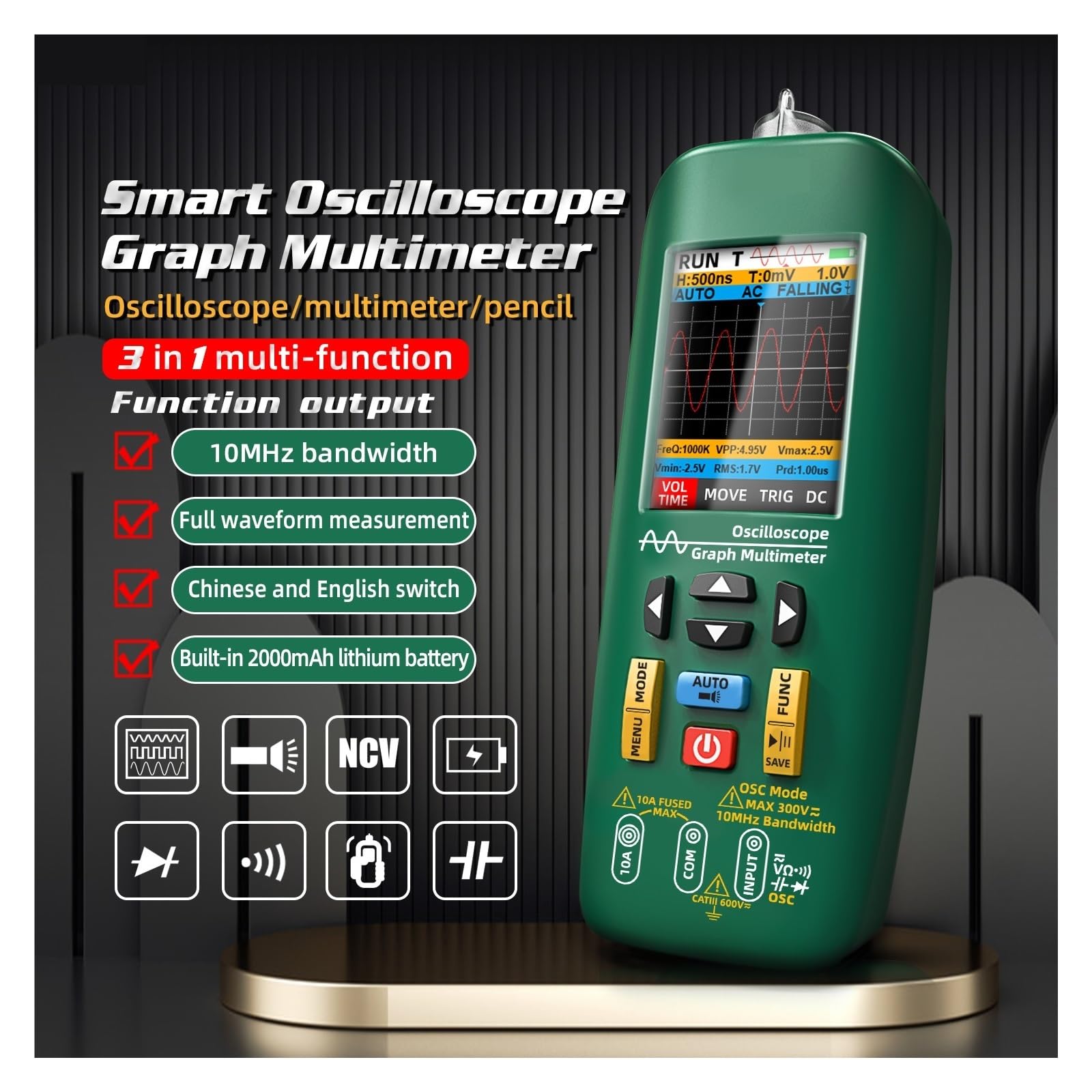 Handoszilloskop, 2-in-1-Hand-Digitaloszilloskop, professionelles Multimeter und Schaltkreistester