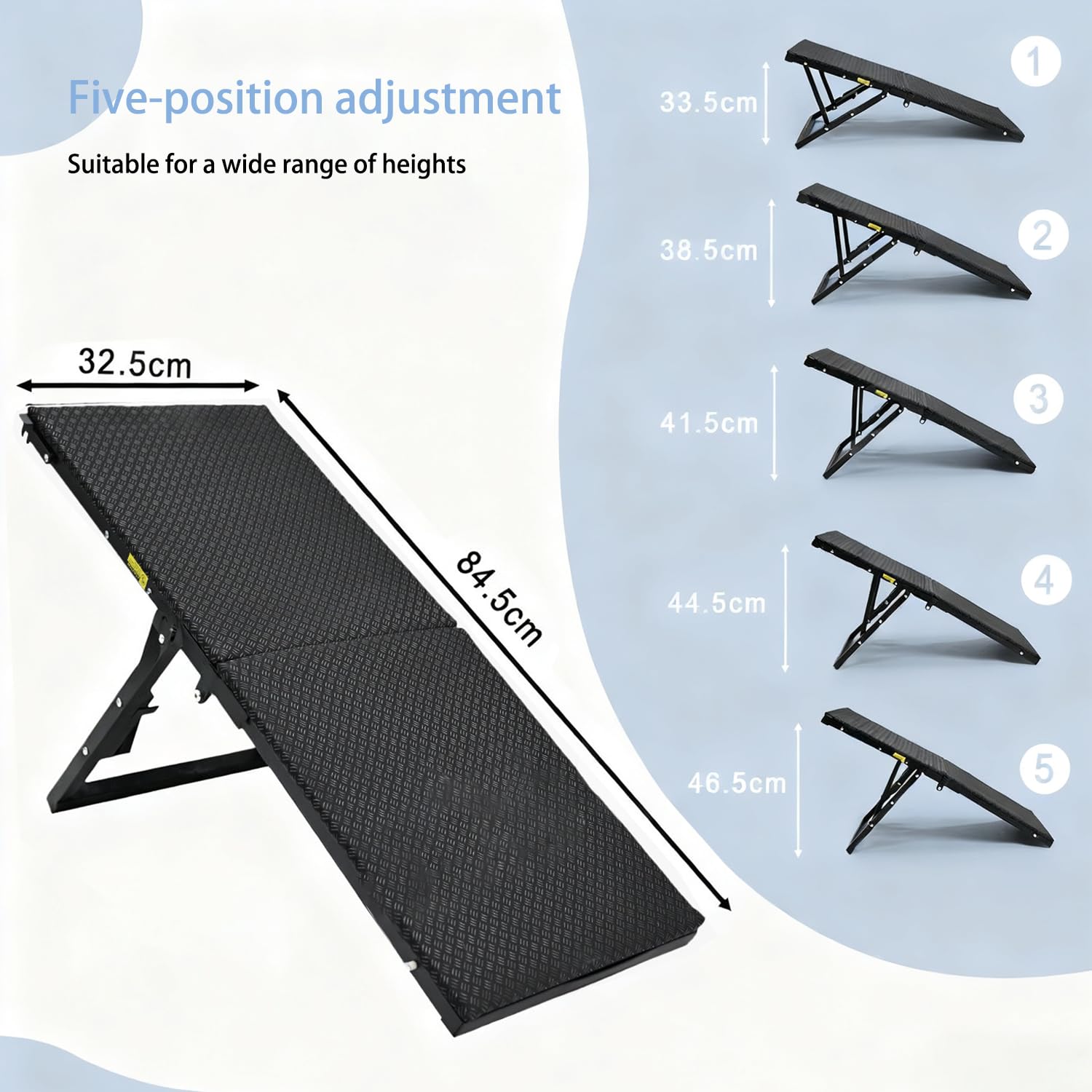 Rampa per Cani Pieghevole in Metallo, Scala per Cani Letto Regolabile in Altezza (33,5-46,5 cm), per Cani Anziani e Piccoli, Fino a 40 kg