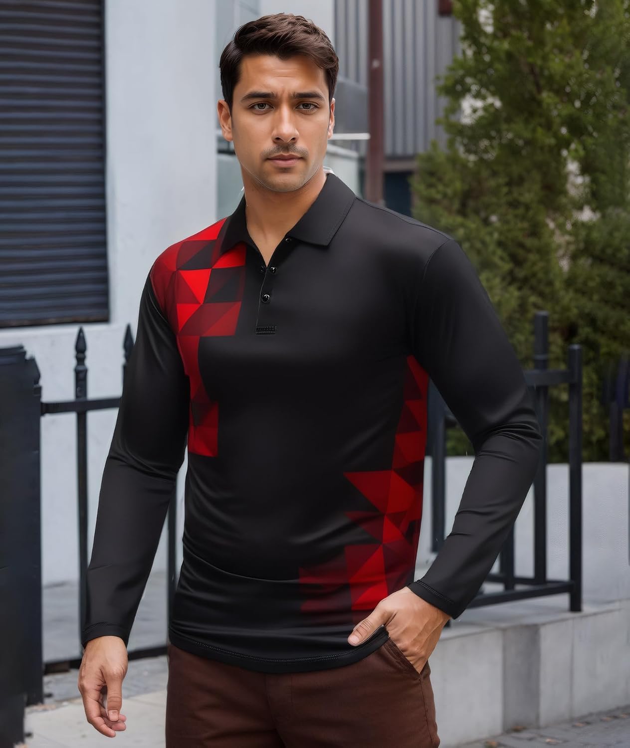 Golf Shirts for Men Long Sleeve Print Performance Moisture Wicking Polo Shirt