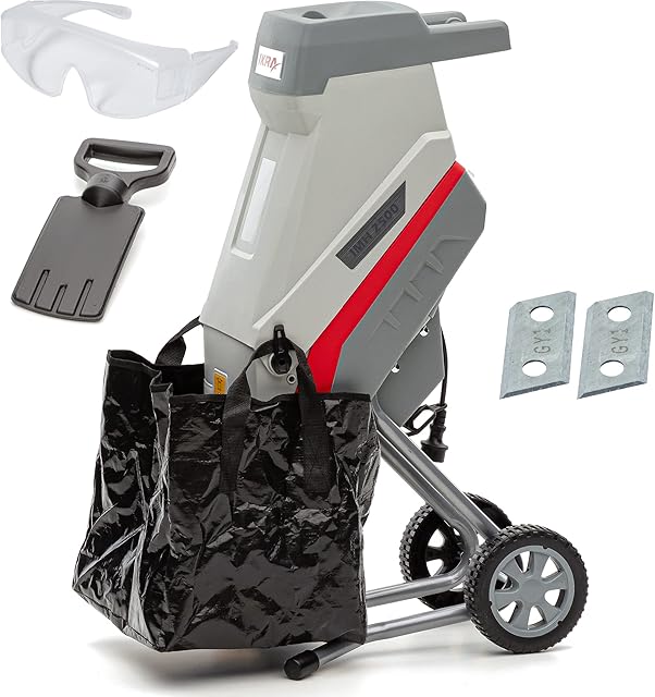IKRA IKRA Elektro Gartenhäcksler Messerhäcksler IMH 2500, Fangsack 45l, 2500W, inkl. 2X Ersatz-Wendemesser & Schutzbrille — Häcksler