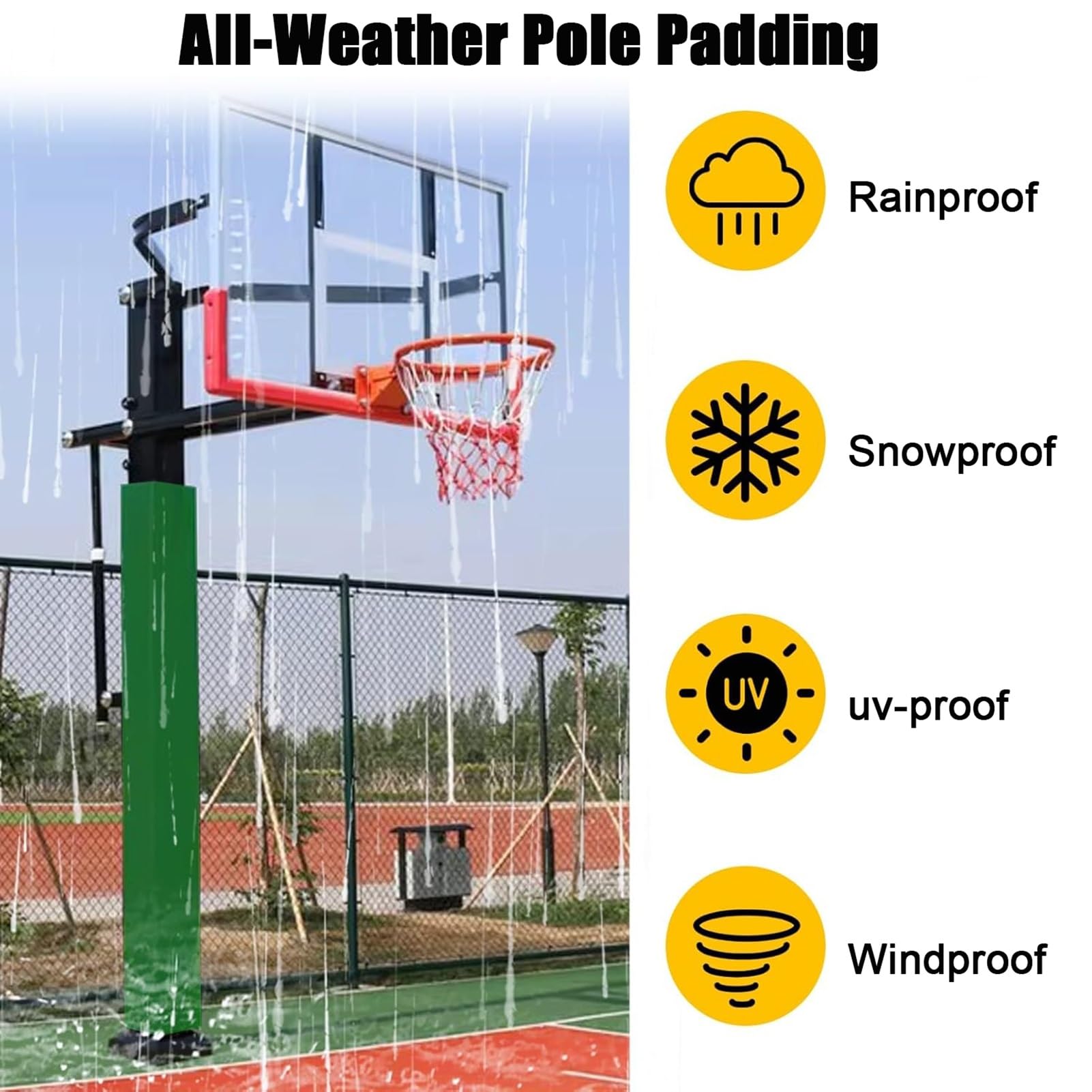 Cuscinetti per pali da basket da 17,8 x 17,8 cm, per cerchi da 0,9-1,8 m, coperture protettive esterne, imbottitura di sicurezza gialla per aree di gioco in cantina