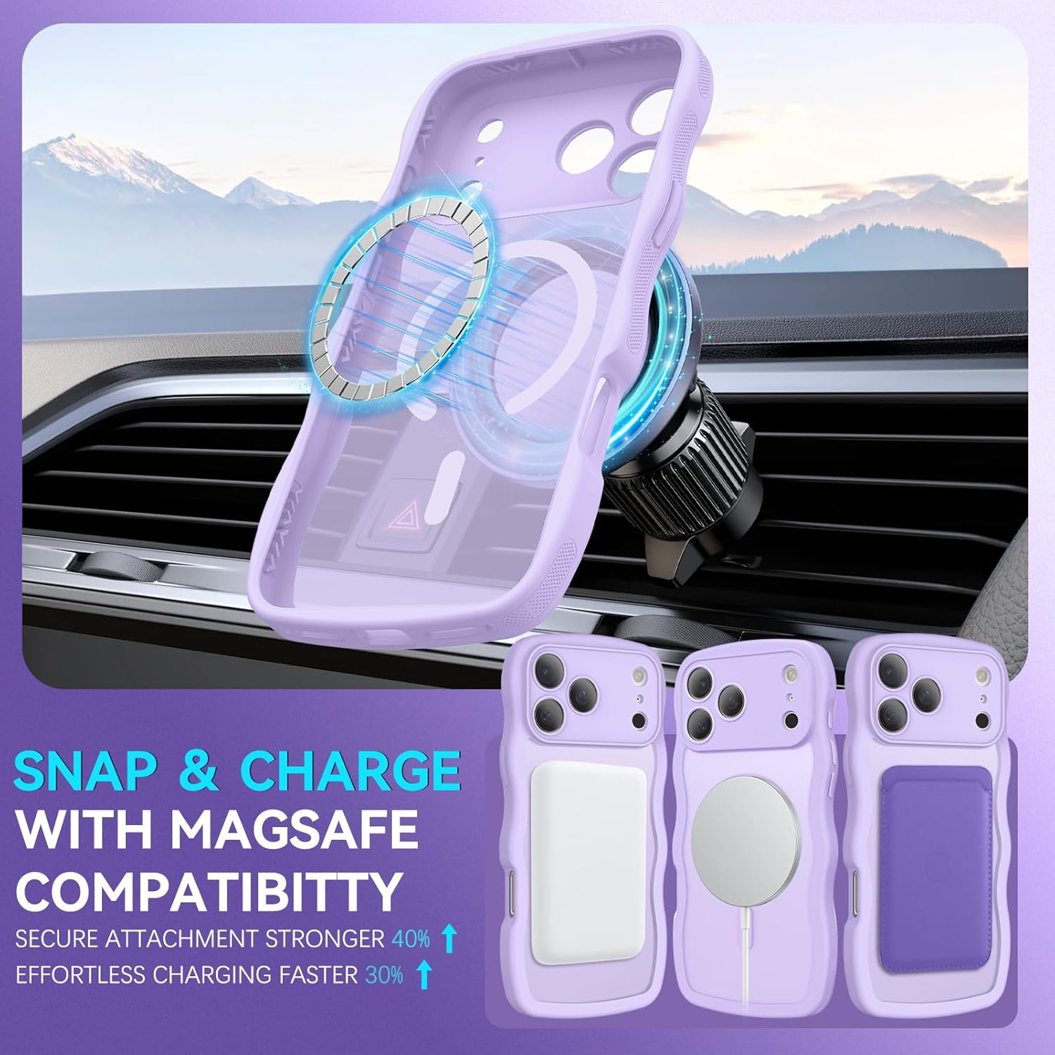 BENTOBEN Magnetic for iPhone 17 Pro Max Case, Cute Wavy [Full Camera Protection][Compatible with MagSafe] Matte Anti-Slip Bumper Women Girls Boys Protective Cover for 17 ProMax 6.9", Lavender Purple - Image 5