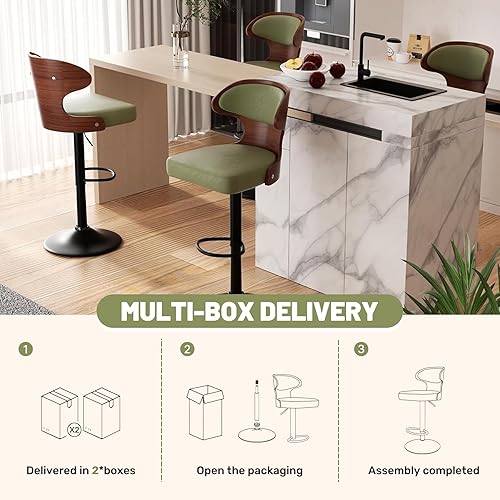 Miniatura 6 de Nalupatio Juego de 4 taburetes de bar con altura ajustable de 24.5 a 33.5 pulgadas, taburetes de bar giratorios de madera curvada con respaldo y