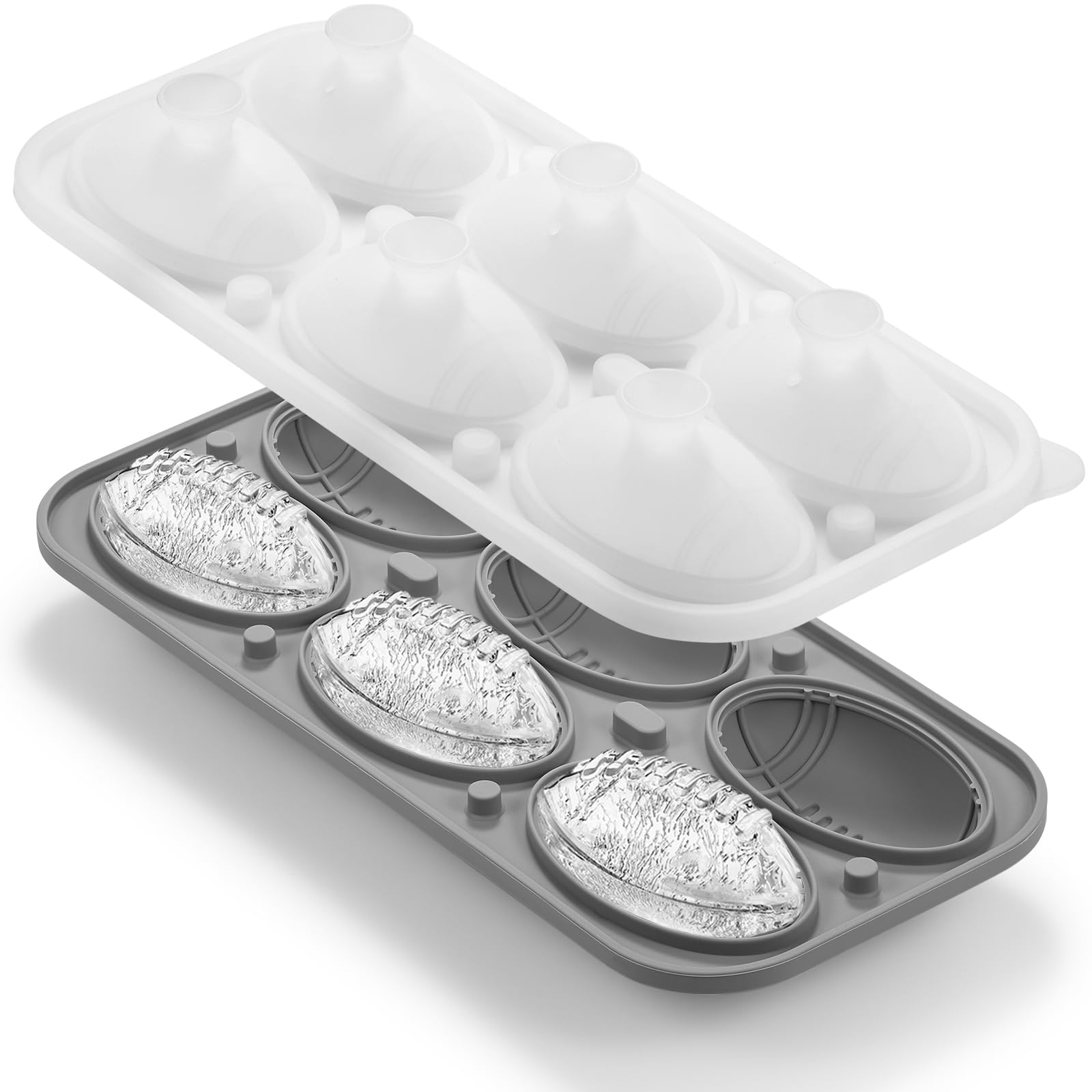 Nax Caki 3D Football Ice Cube Tray, Large Football Silicone Fun Shapes Whiskey Ice Mold with Funnel for Cocktails, Bourbo...