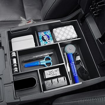 HGWEI Center Console Organizer Tray Compatible with Toyota Tundra 2014 2015 2016 2017 2018 2019 2020 2021 Tundra Interior Accessories, Armrest Secondary Storage Box Insert Tray Divider, Black
