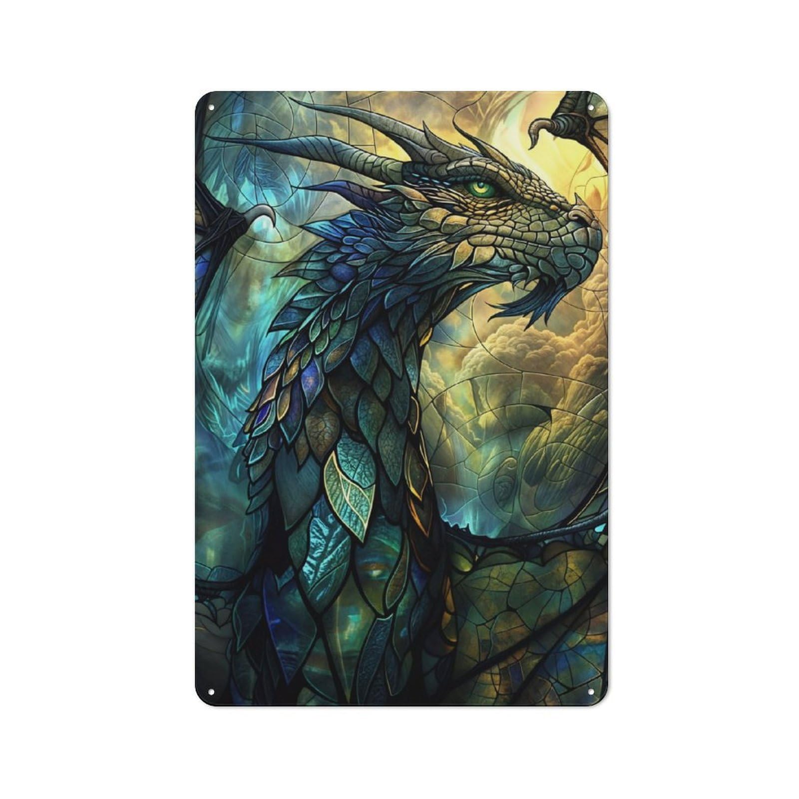 Junmoney Verdant Guardian Dragon Rustic Tin Wall Plaque 30X20cm For Living Room Wall, For Kitchen, Dining Room And Home Bar Wall Decor