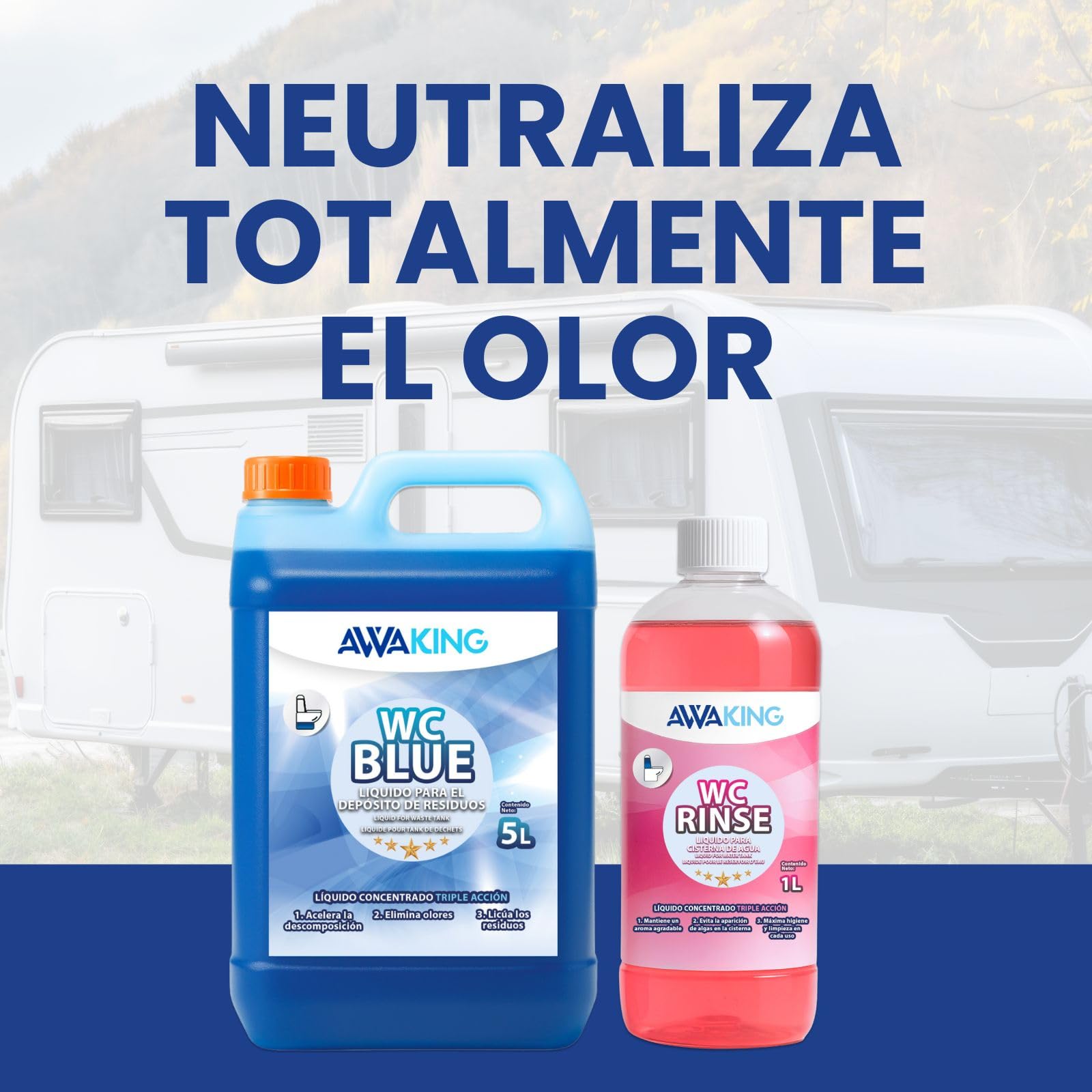 Liquido WC chimico portatile, Simile Aqua KEM Blue, 5L + Rinse 1L, Liquido WC Chimico Camper e Cisterna, Liquido Bagno Portatile Campeggio, Camper, Potti,Acqua Nera Camper,Serbatoio Rifiuti