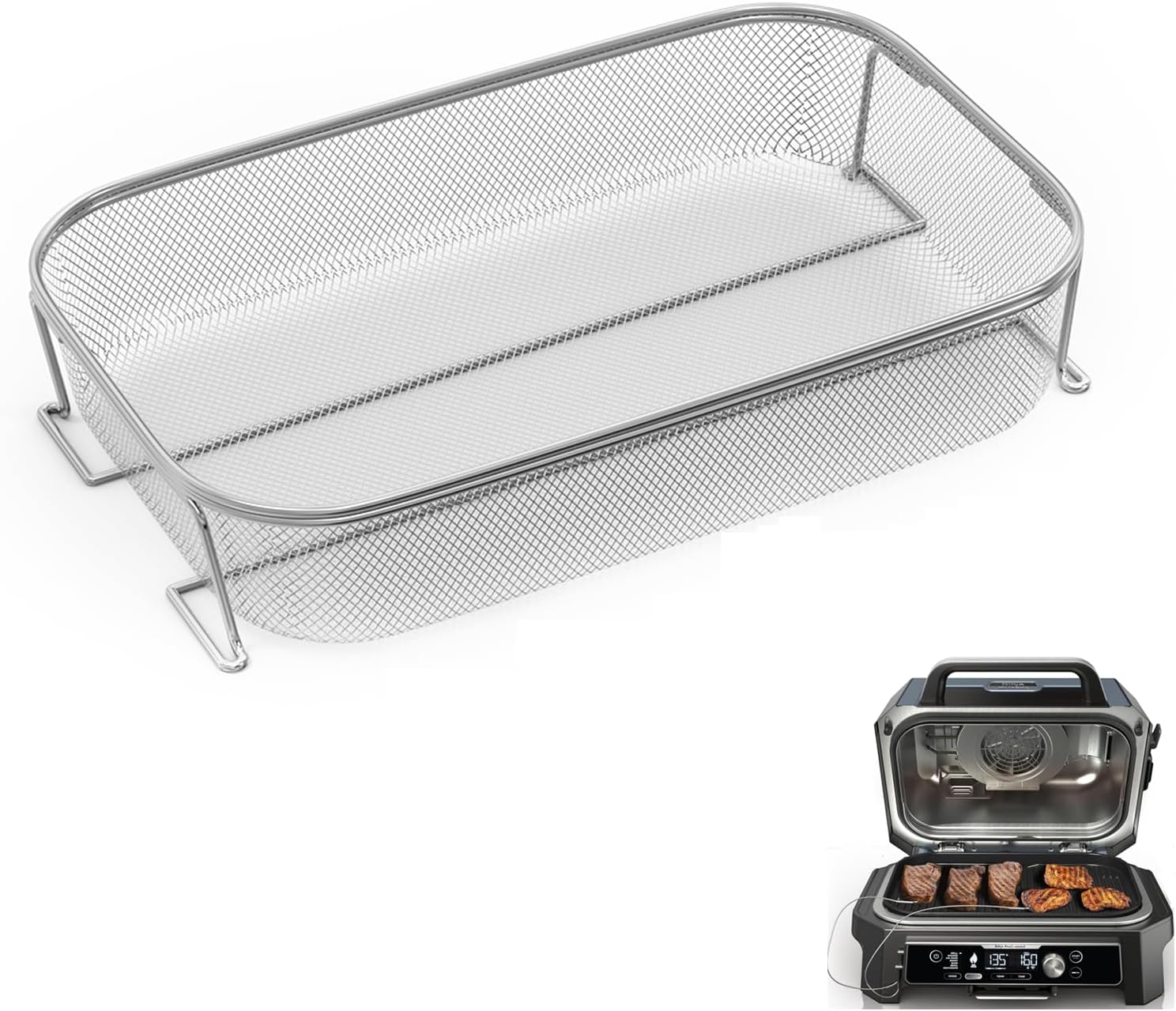 Stainless Steel 304 Crisper Basket for Ninja Woodfire Pro XL Outdoor Grill & Smoker OG800 OG900 Series, Non-Stick Air Fryer Basket for Ninja OG850 OG951 OG901 OG952 Grill Accessories