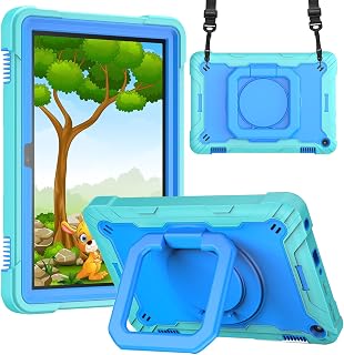New Fire HD 8 /HD8 Plus 保护壳 2020 肩带 硅胶 保护套 儿童 工作用保护壳 耐冲击 把手 360度旋转支架 手持方便 多功能 结实的防划伤 防尘 New Fire HD8 第10代 全面保护型