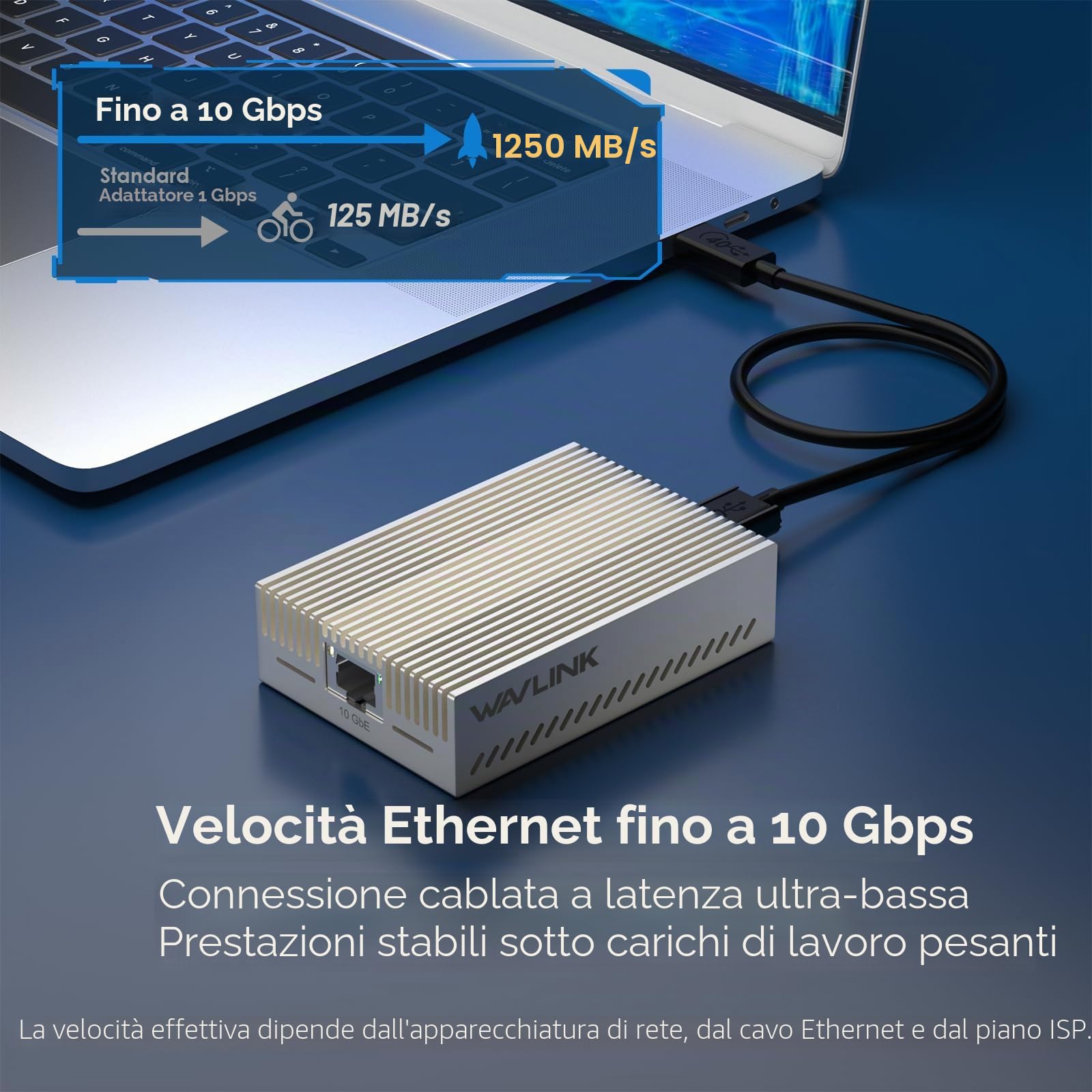 WAVLINK Adattatore Ethernet [1x] 10G per adattatore di rete Thunderbolt 3/4/5 e USB4-10GbE RJ45 con chip AQC113-B1, compatibile con MacBook Pro, Windows 11, Linux, ChromeOS