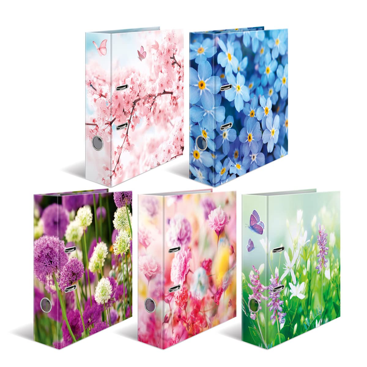HERMA 19555 - Carpeta A4 con diseño de flores, 10 unidades, 7 cm de ancho, carpeta de cartón con impresión interior para escuela y oficina, resistente juego de carpetas de cartón para niños y niñas