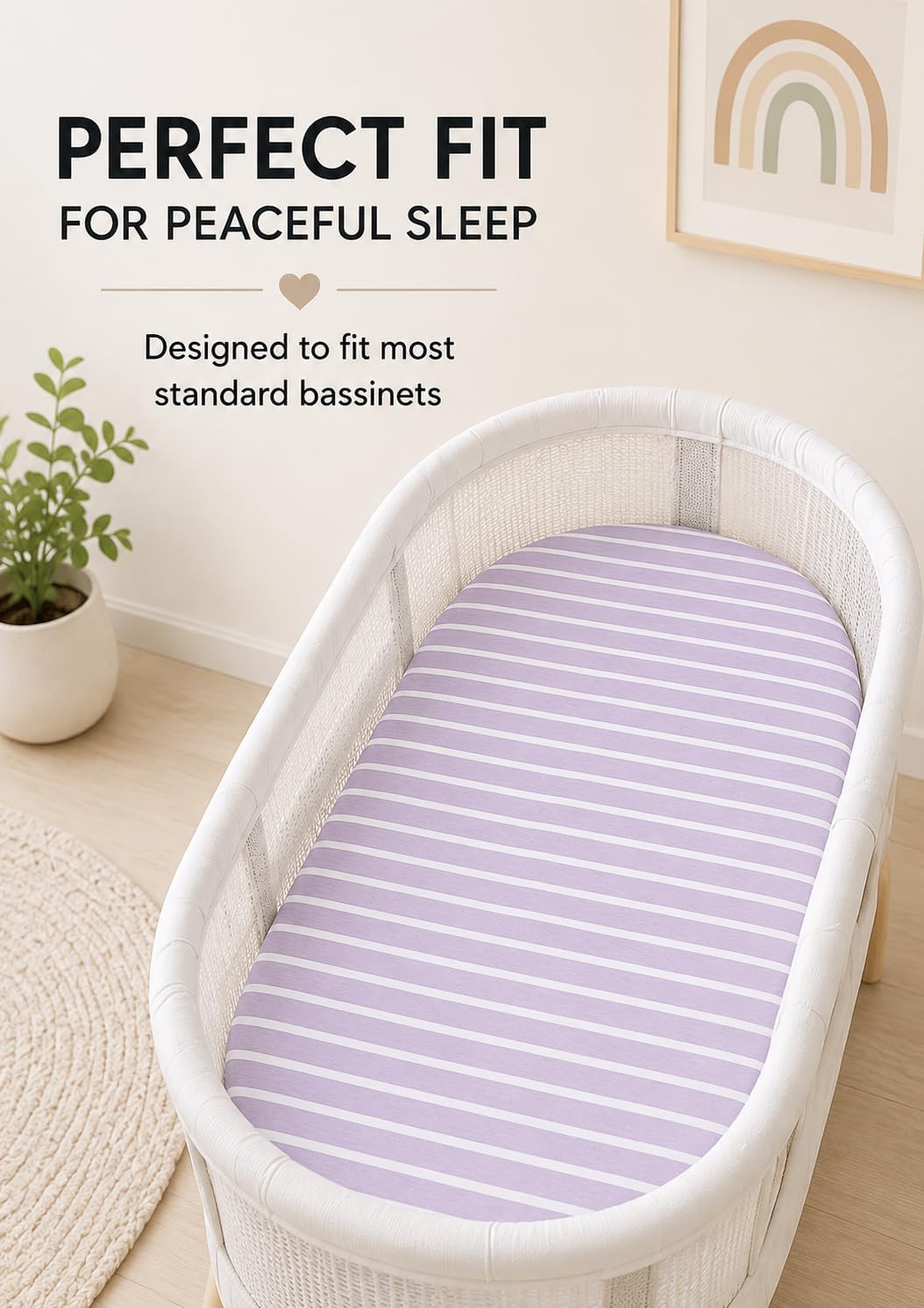 Cotton Fitted Bassinet Sheets, Universal Fit 33 x 17, Pink-Purple-White, 4 Pack
