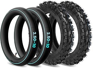 2.5-10" Off-Road Tire and Inner Tube Set, Dirt Bike Tire with 10-Inch Rim and 2.5/2.75-10 Dirt Bike Inner Tube Heavy Duty Compatiblewith Honda CRF50/XR50, Suzuki DRZ70/JR50, PW50(2 Set)