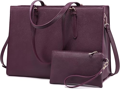 LOVEVOOK Bolsa para laptop para mujer, bolsa de mano de gran capacidad, juego de bolso de hombro de cuero, maletín de trabajo profesional para
