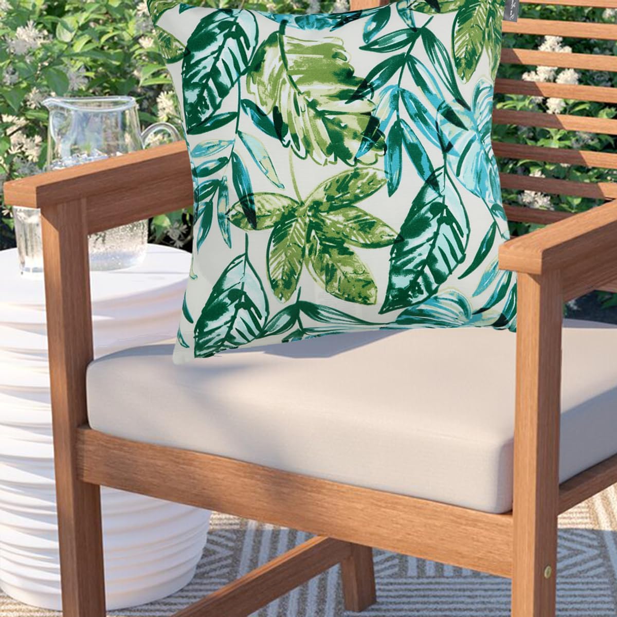 FUNHOME Water Resistant Outdoor Throw Pillows for Patio Furniture,18x18 Inch Decorative Pillows Set of 2 with Insert,Hidden Zipper Headrests for Sofa Couch Chair(Palm Leaf)