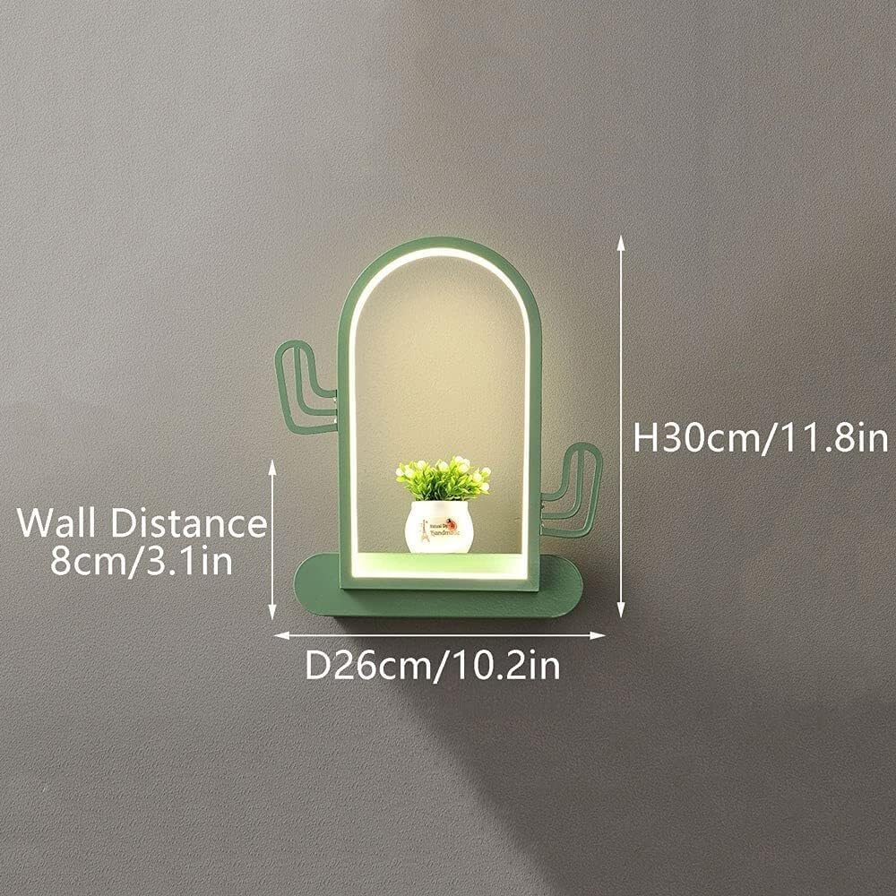 LED Wall Lights Children's Cartoon Wall Lamp Indoor Bedside Decor 3-Color Dimmable Semi-Flush Mount Wall Light Green Vibrant Sconces Fixture for Kid's Bedroom Wall Mounted with Shelf Lamp